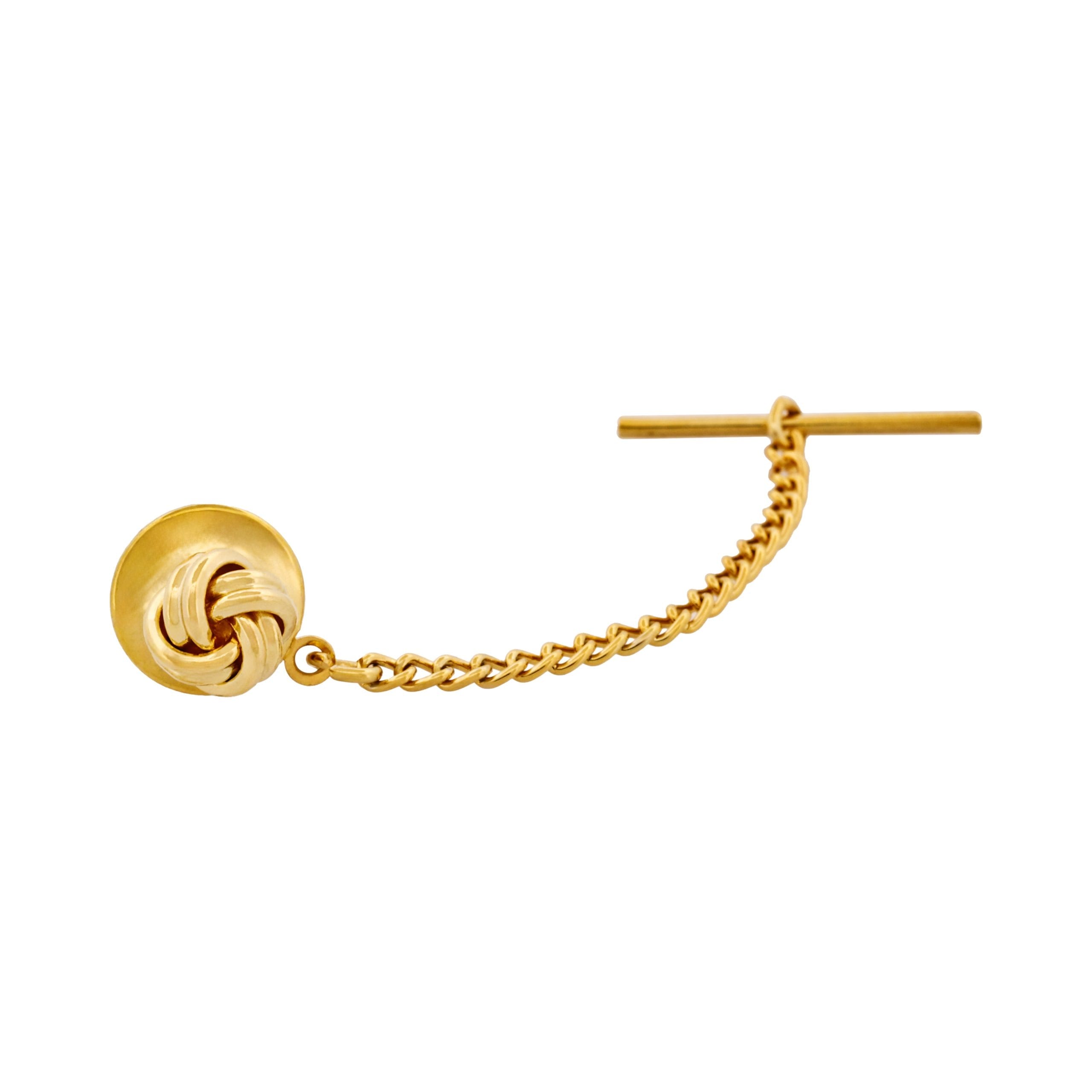 Gold Plated Knot Tie Tak & Chain