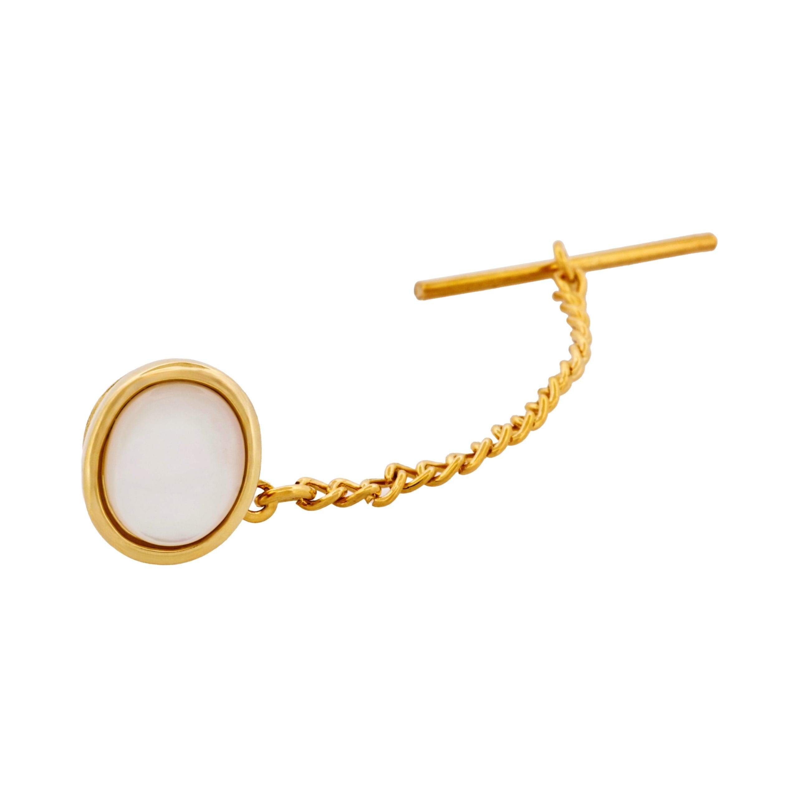Gold Plated & Mop Oval Tie Tak & Chain