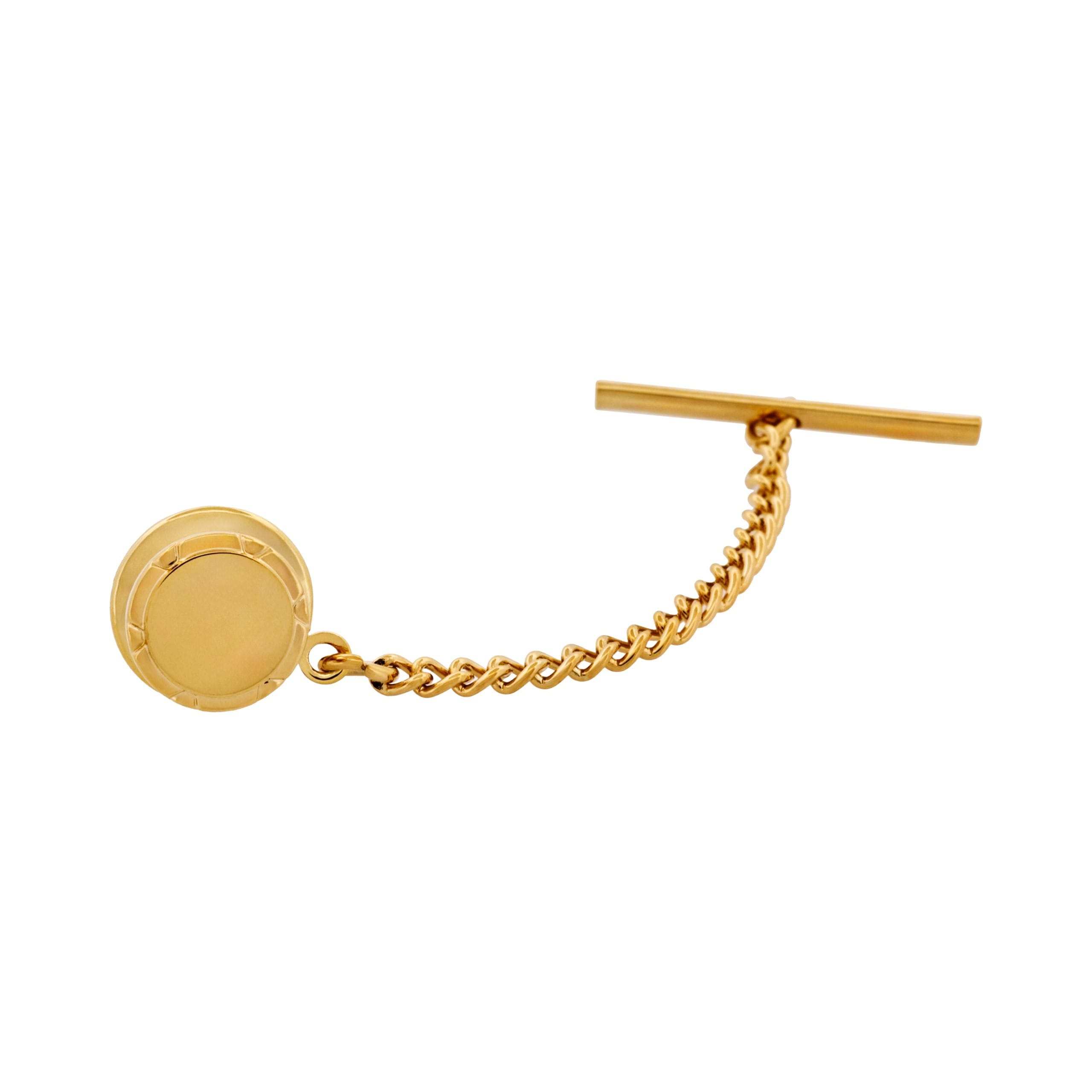 Gold Plated Brushed Centre Tie Tak & Chain