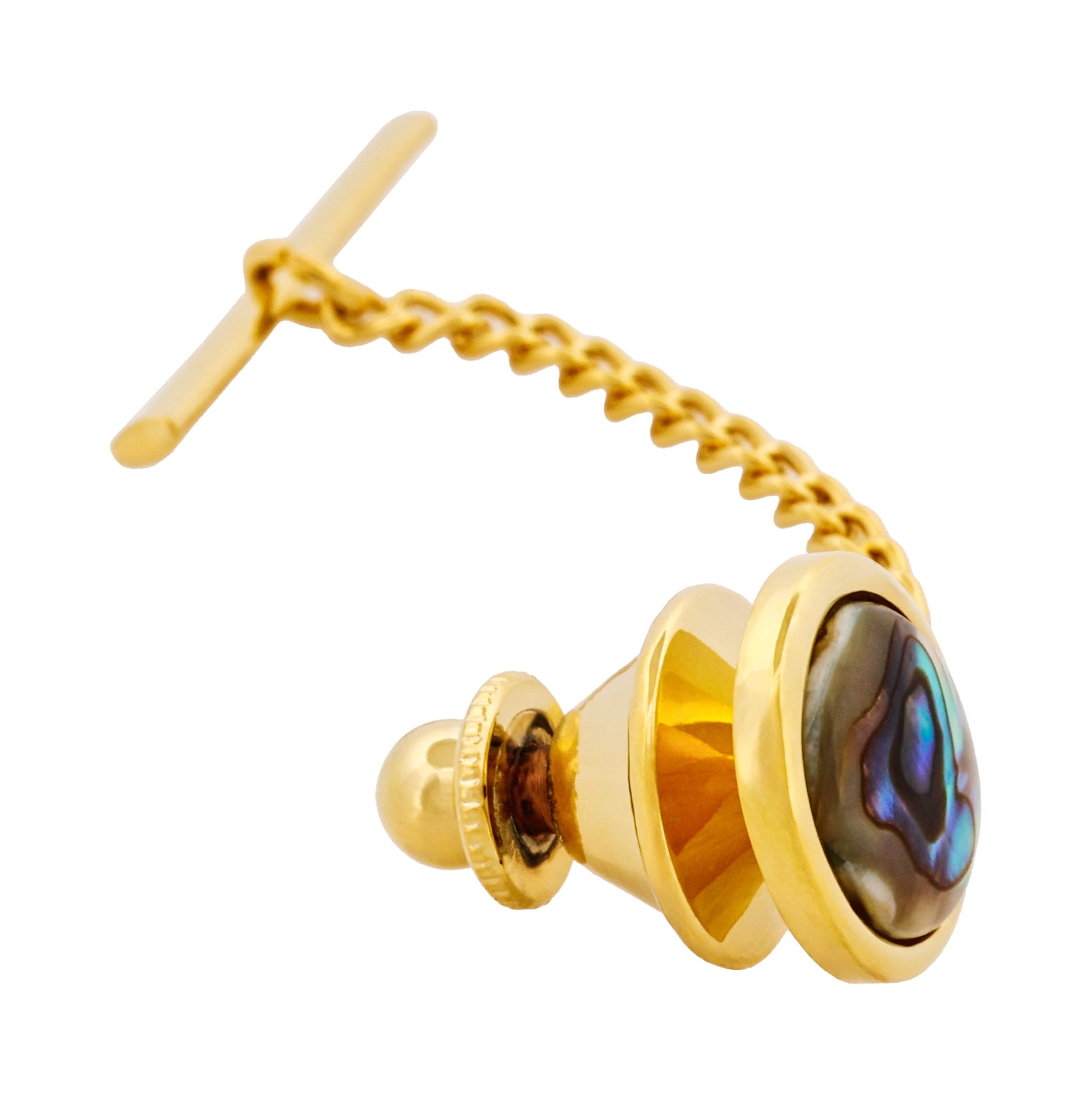 Gold Plated & Abalone Tie Tak & Chain