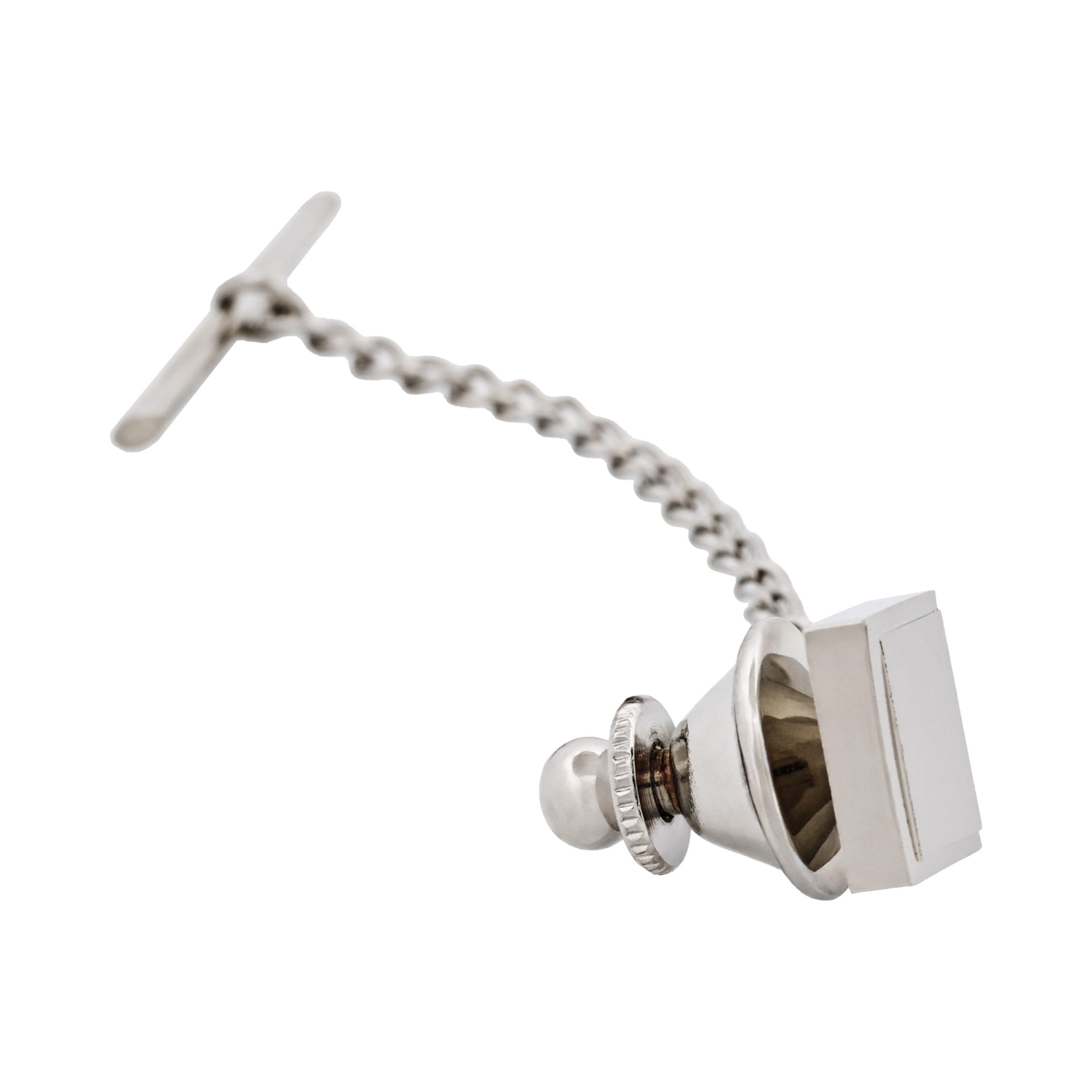 Rhodium Plated Square Tie Tak & Chain