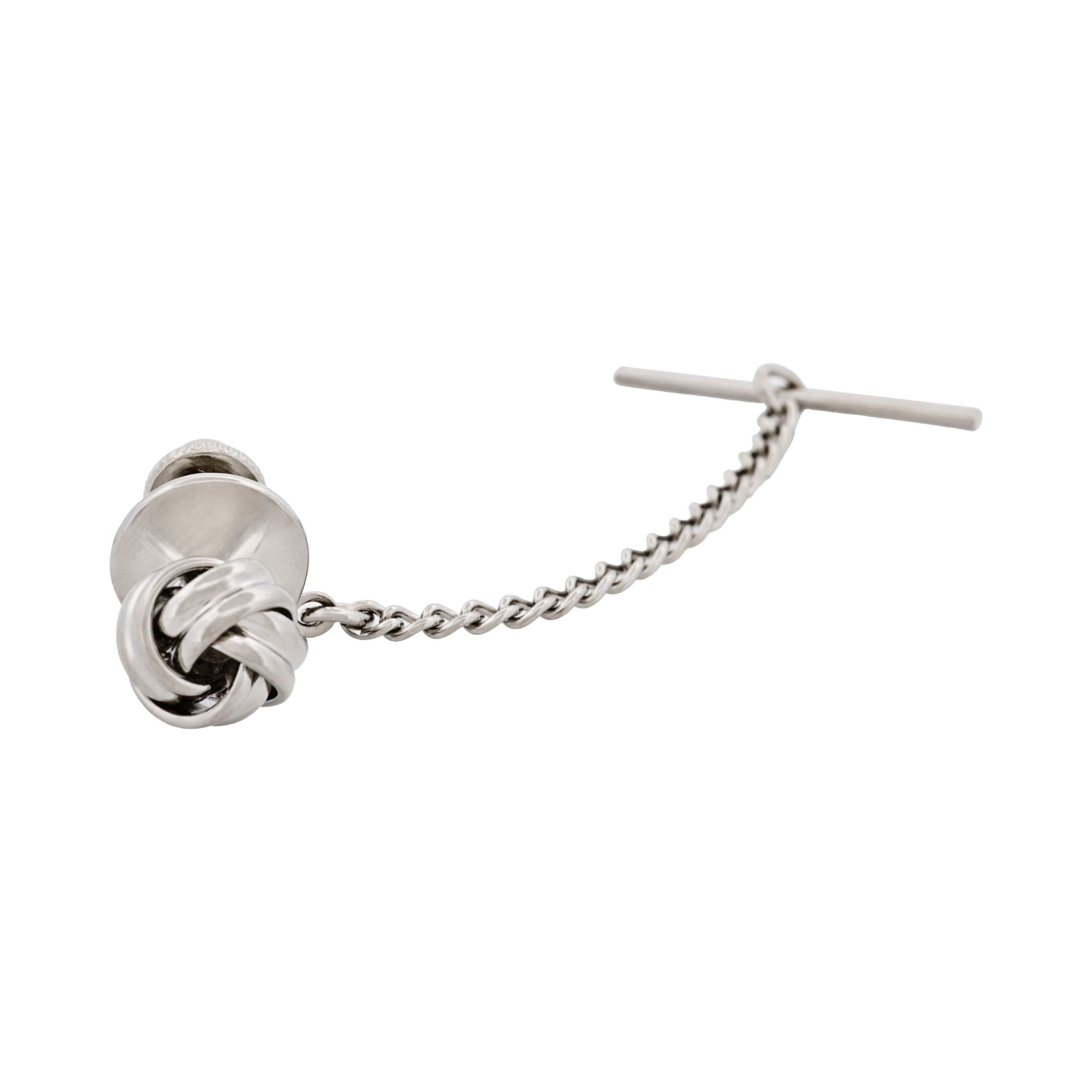 Rhodium Plated & Knot Tie Tak & Chain