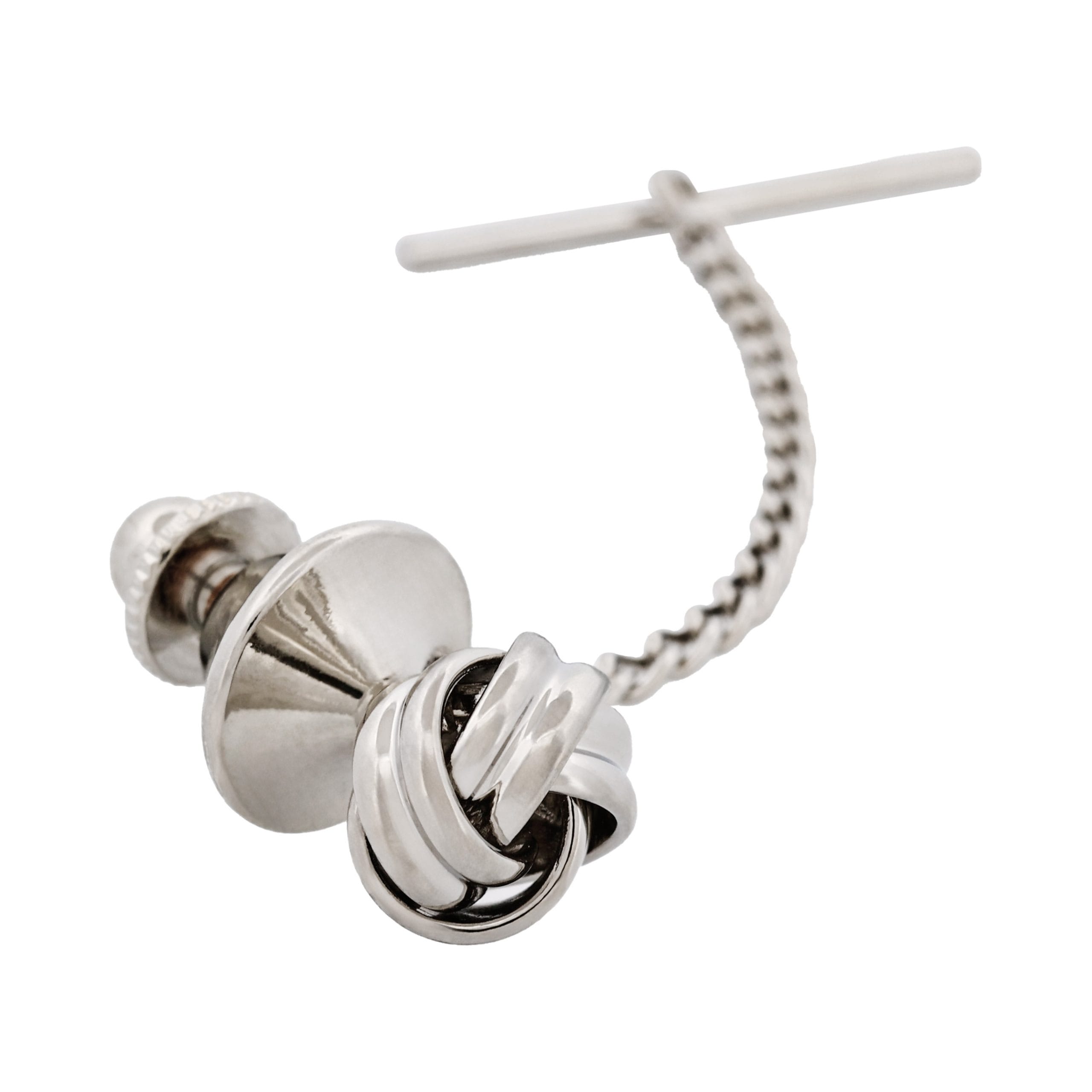 Rhodium Plated & Knot Tie Tak & Chain