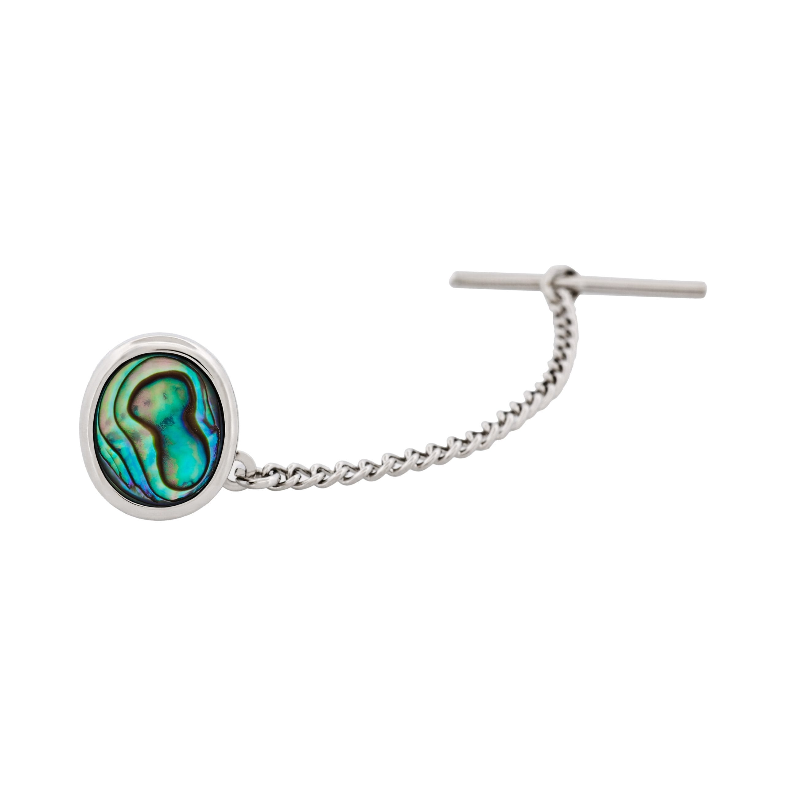 Rhodium Plated & Abalone Tie Tak