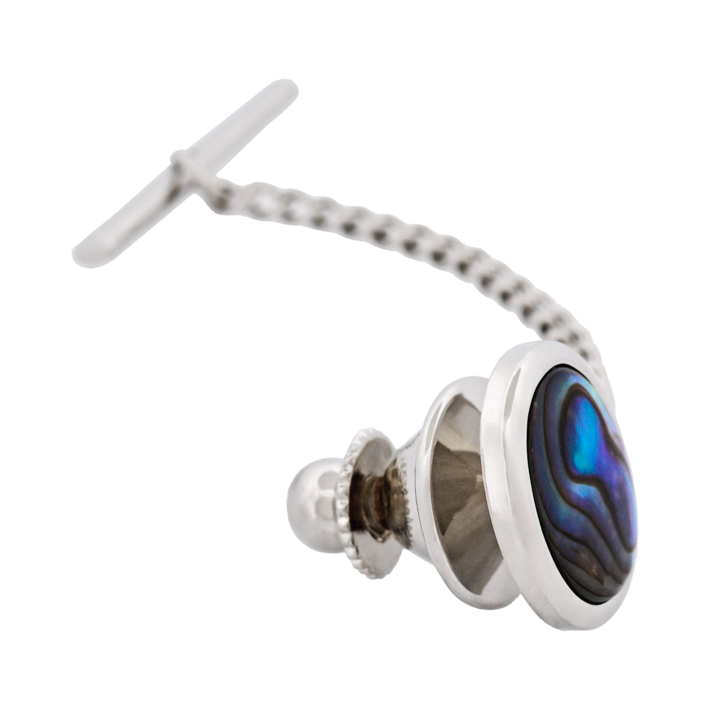 Rhodium Plated & Abalone Tie Tak
