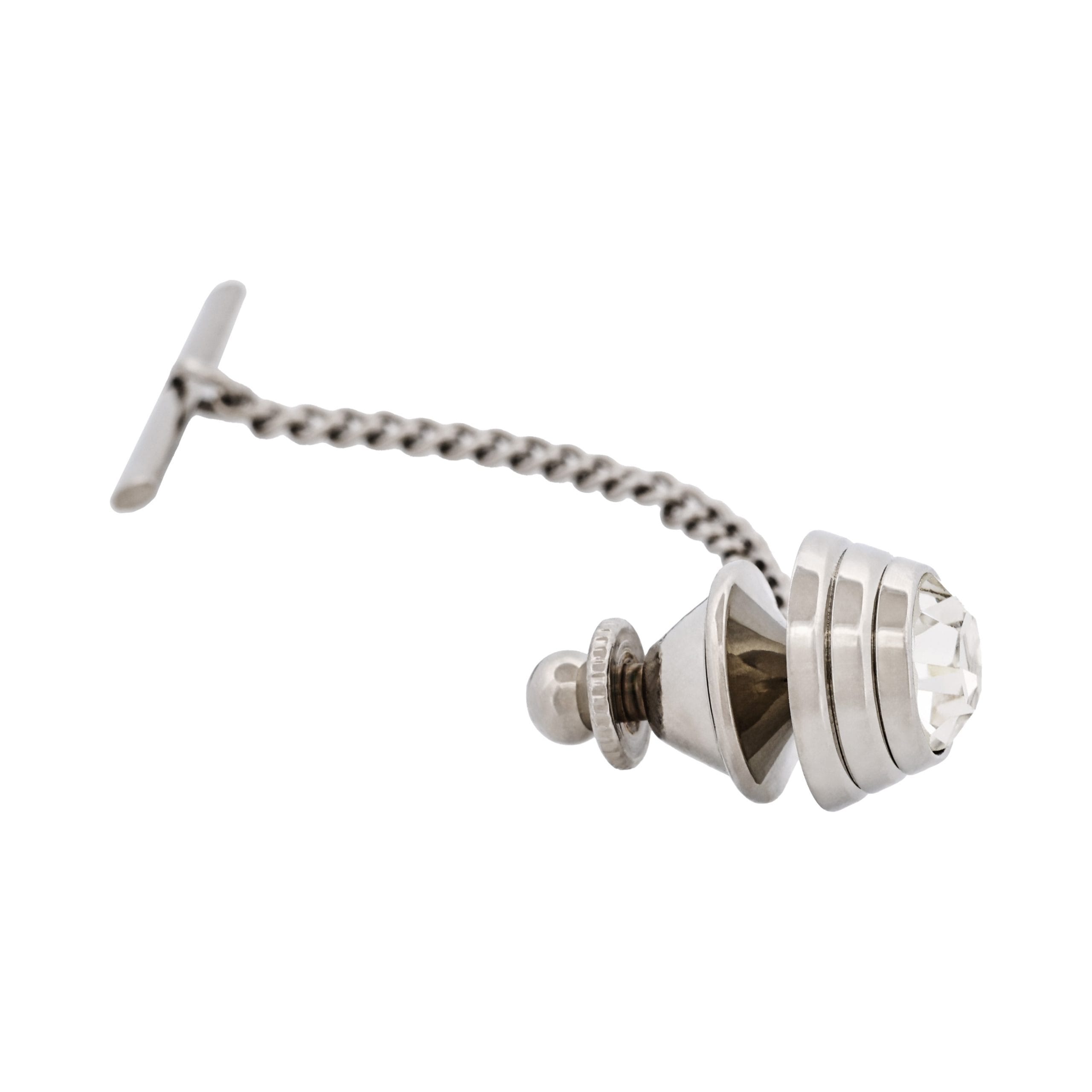 Rhodium & Crystal Tie Tak & Chain