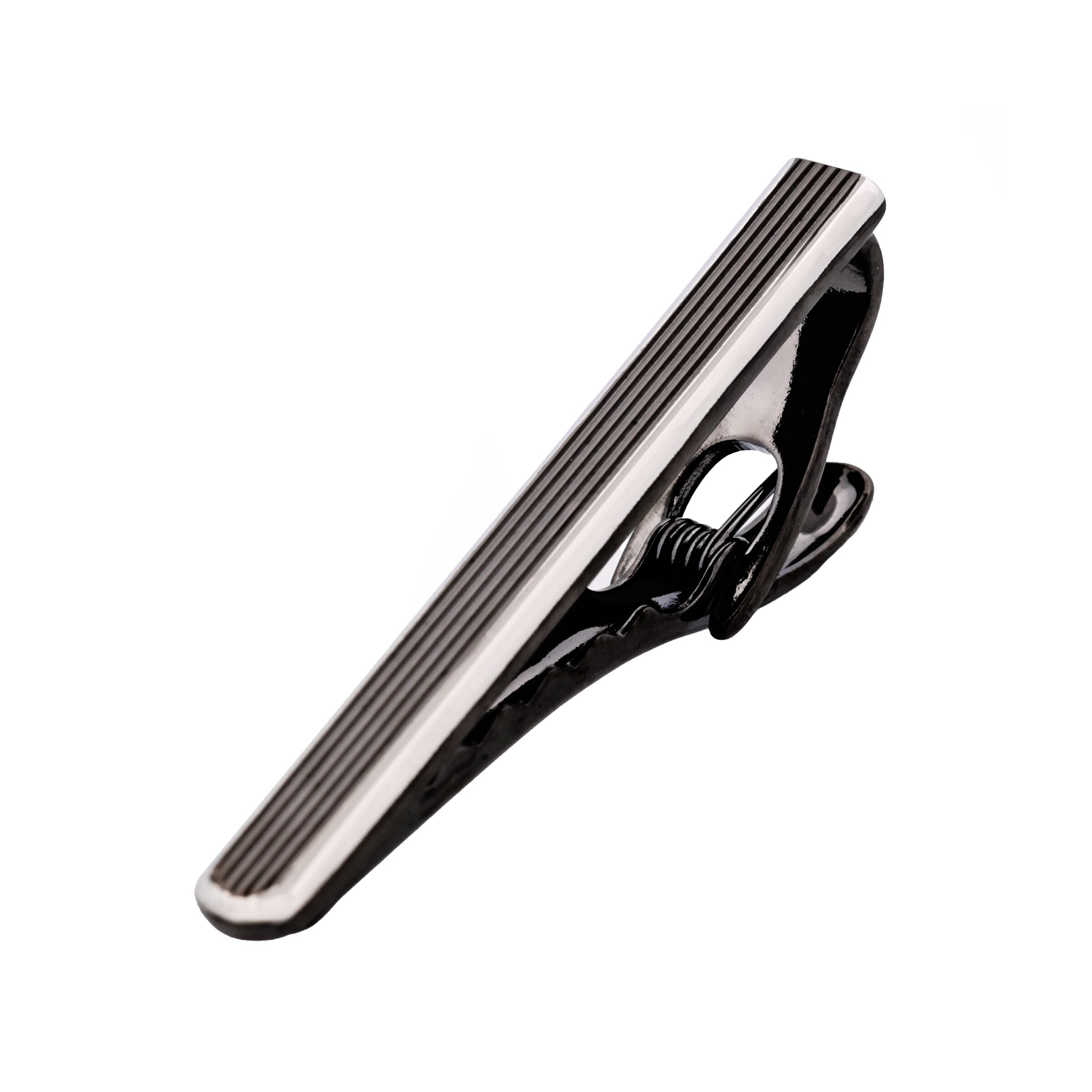 Gun Metal Ribbed Plated Tie Bar