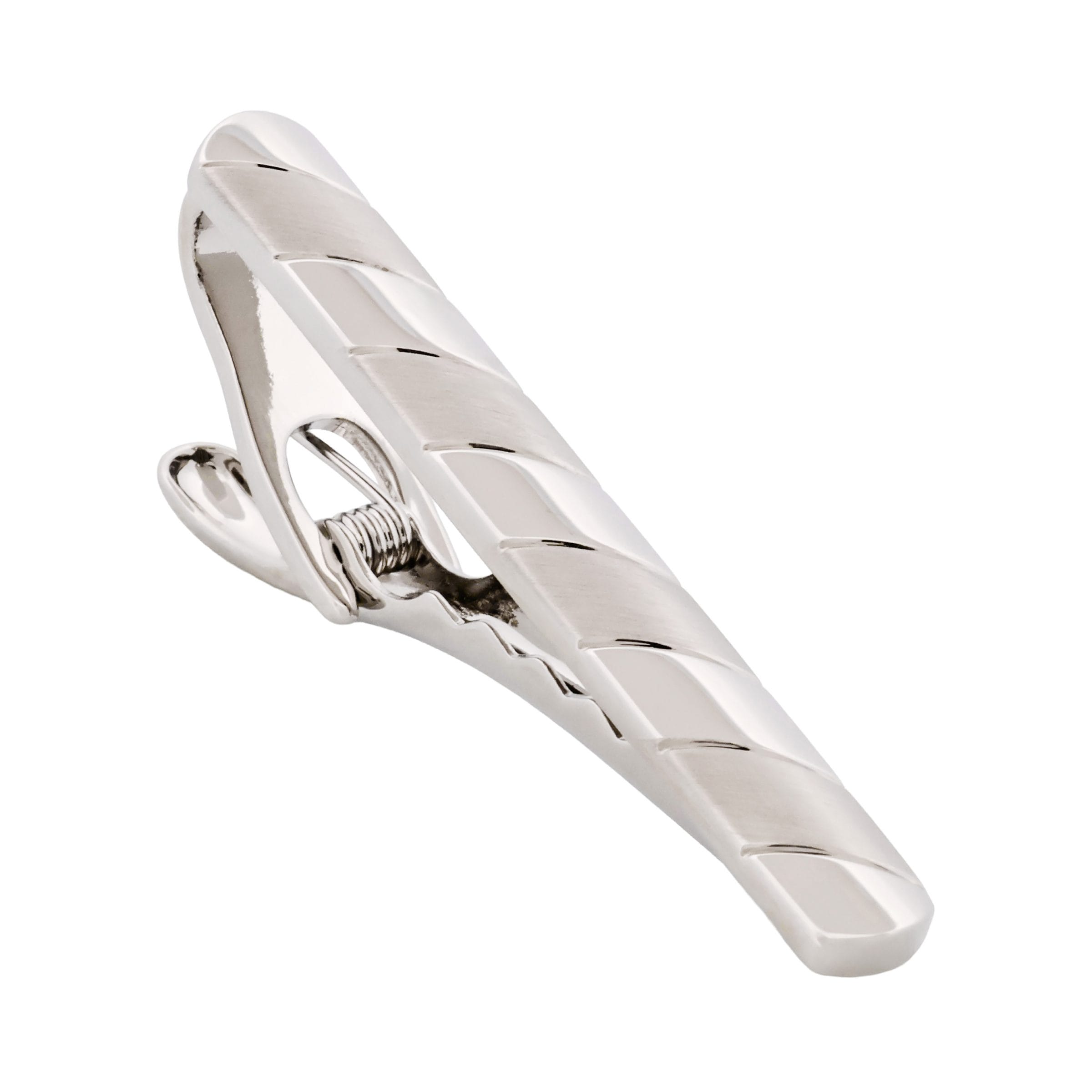 Rhodium & Brushed Striped Plated Tie Bar