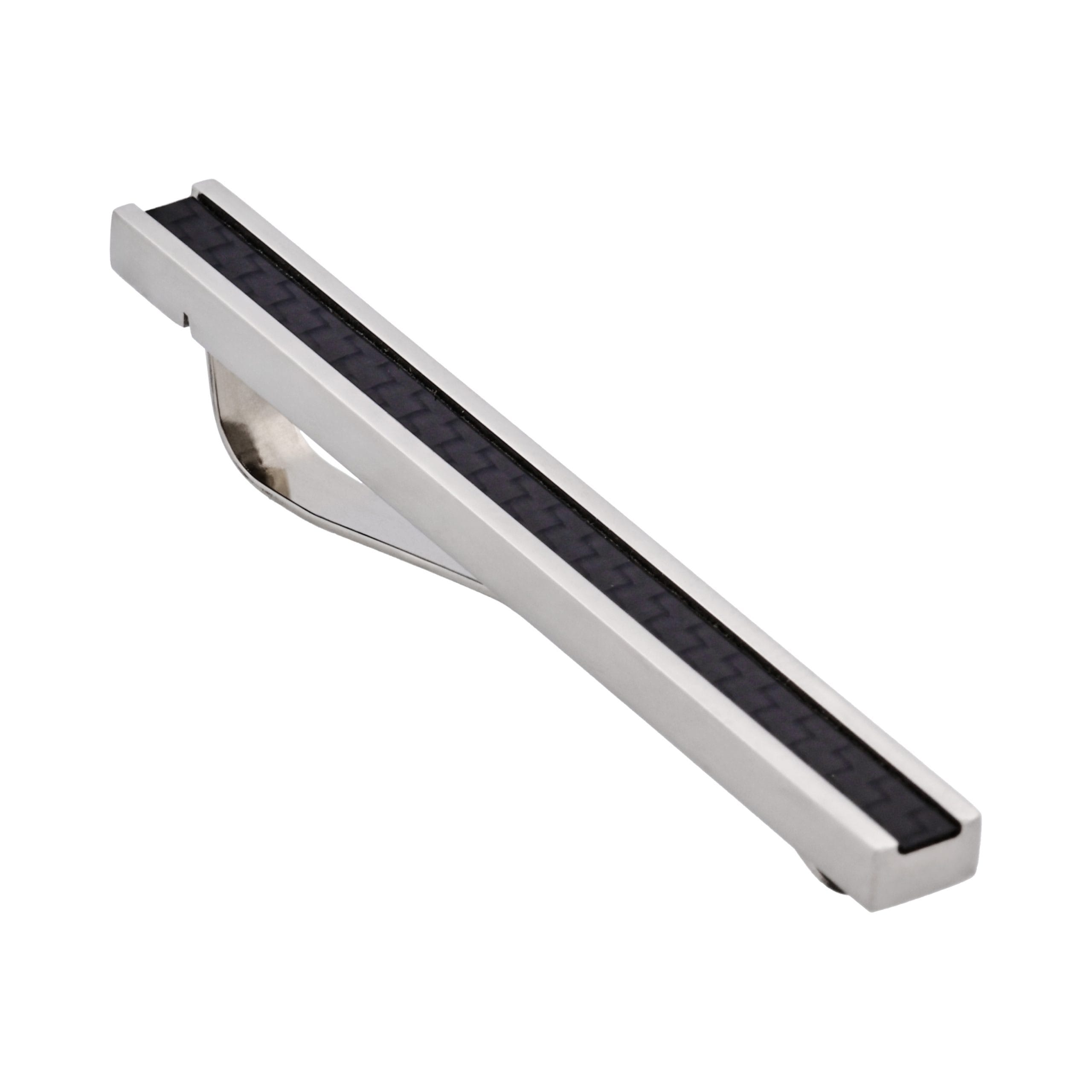 Polished Stainless Steel Tie Slide with Carbon Fibre inlay