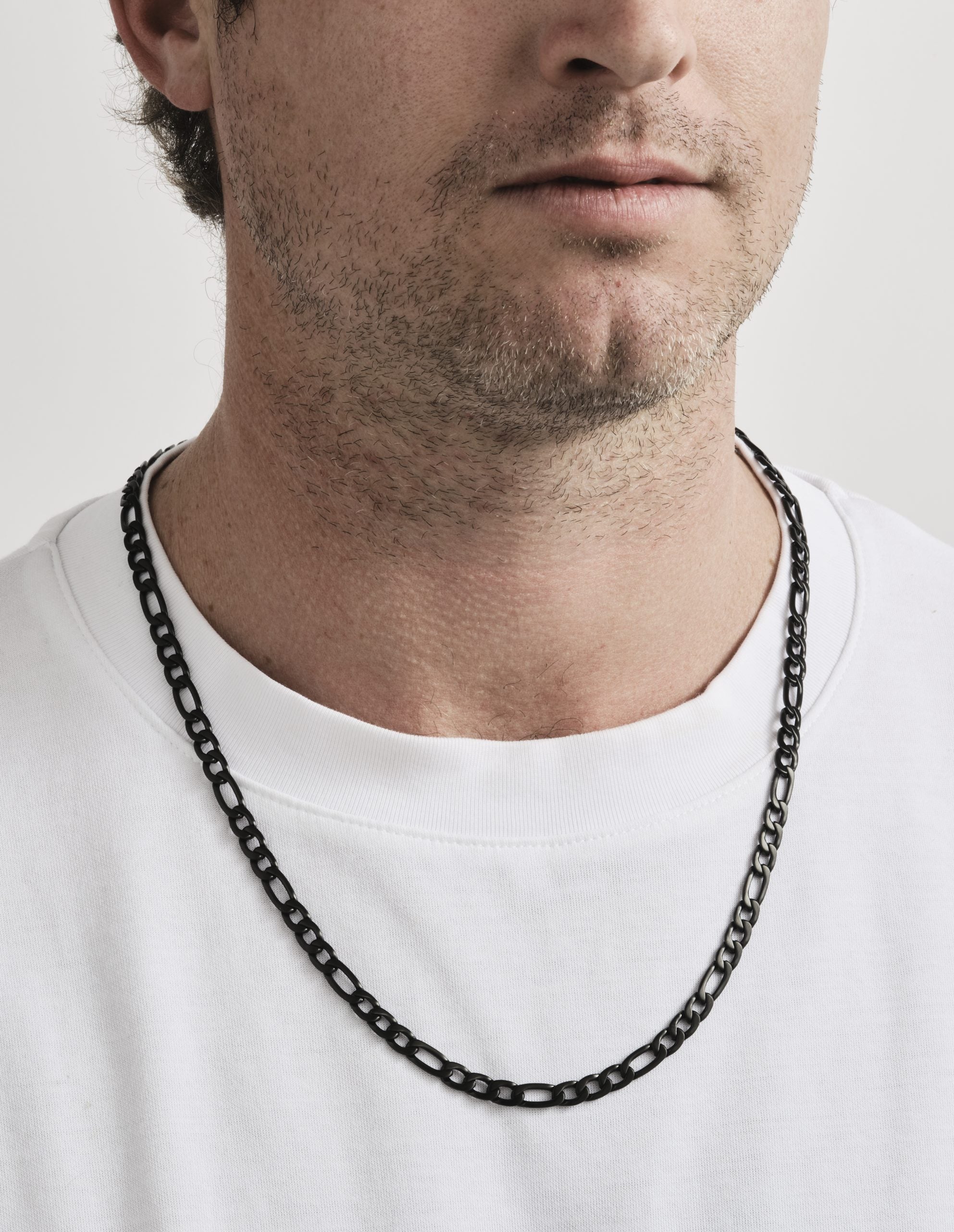 Ion Plated Black Stainless Steel Figaro Neck Chain - 61cm