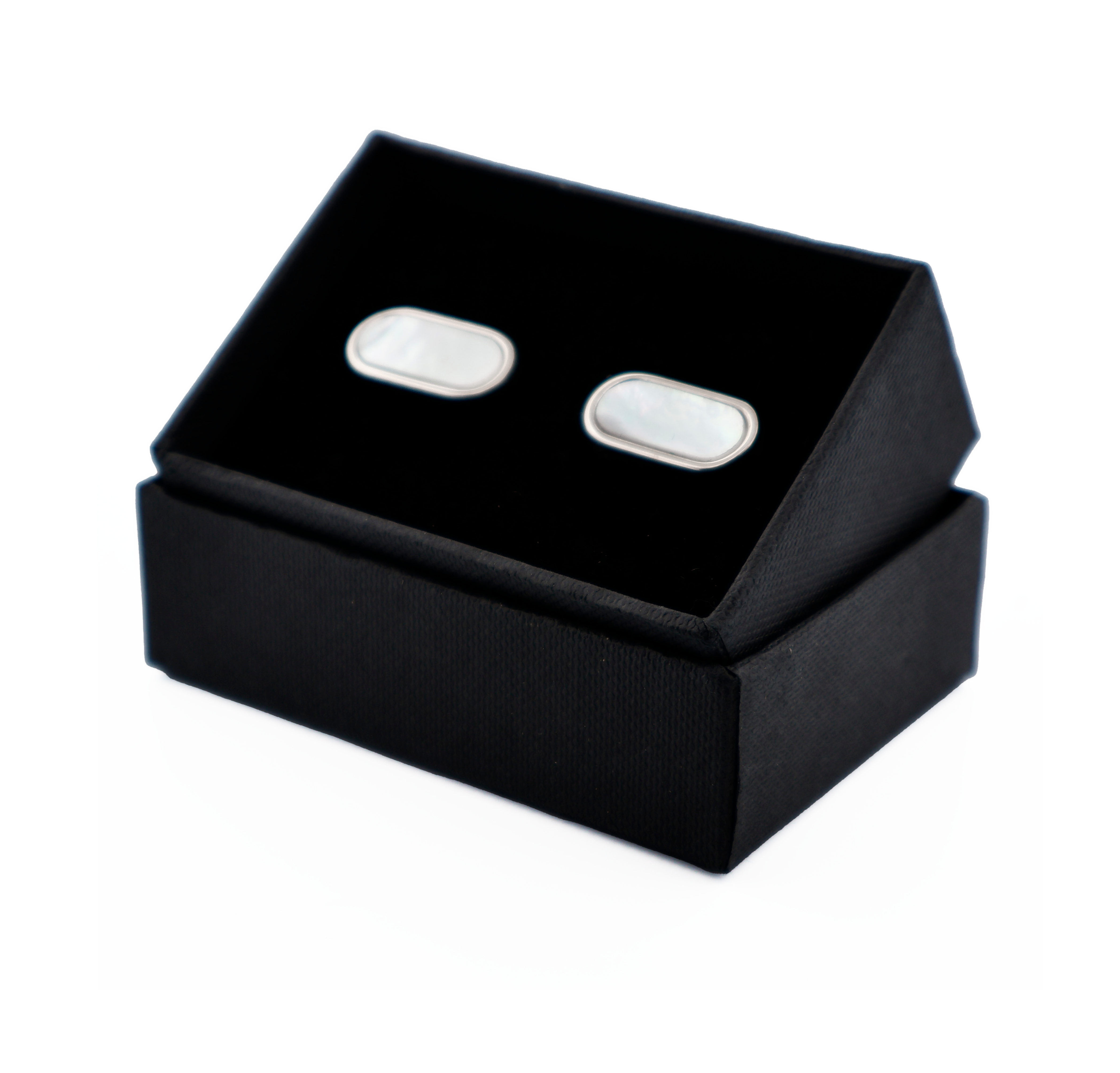 Rhodium Plated Pill Shape Mop Cufflinks