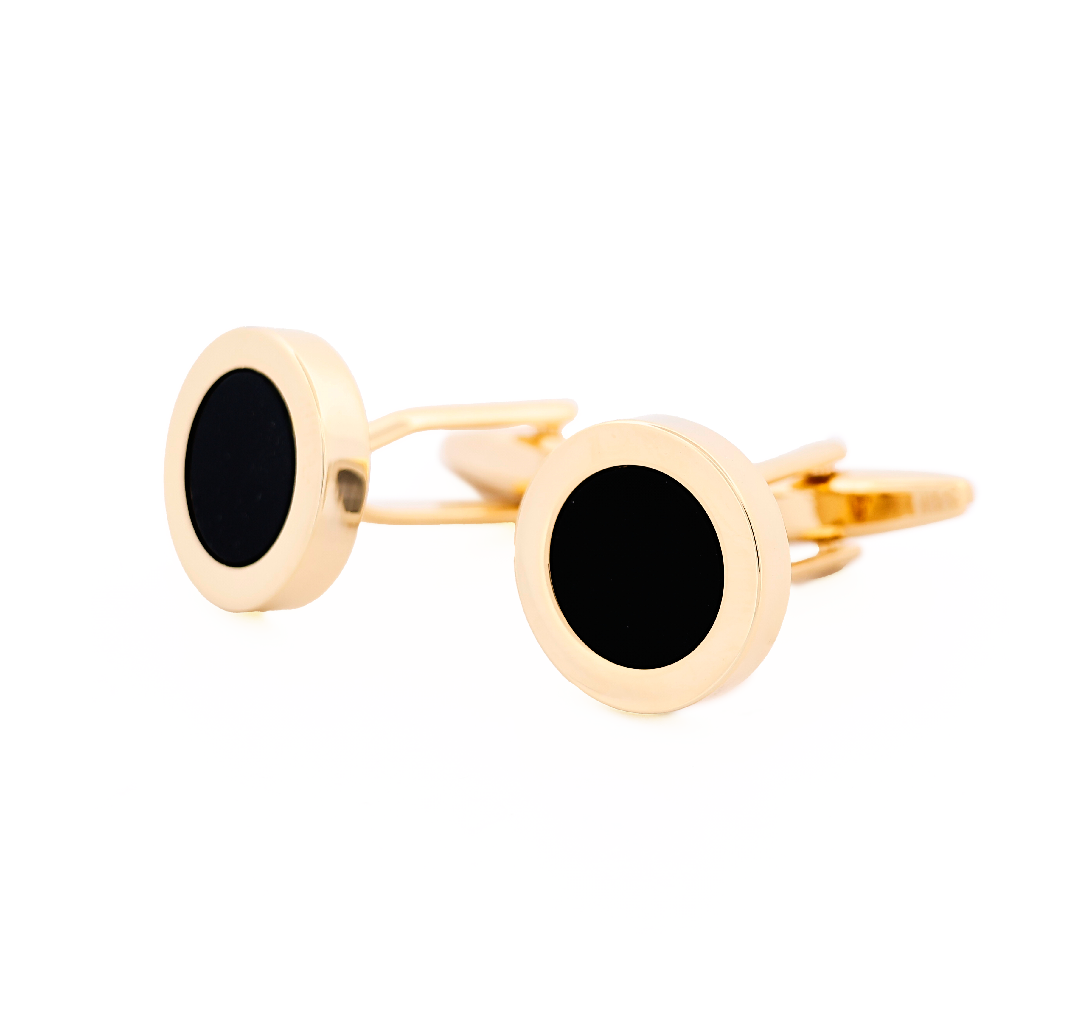 Gold Plated & Black Round Dress Cufflinks