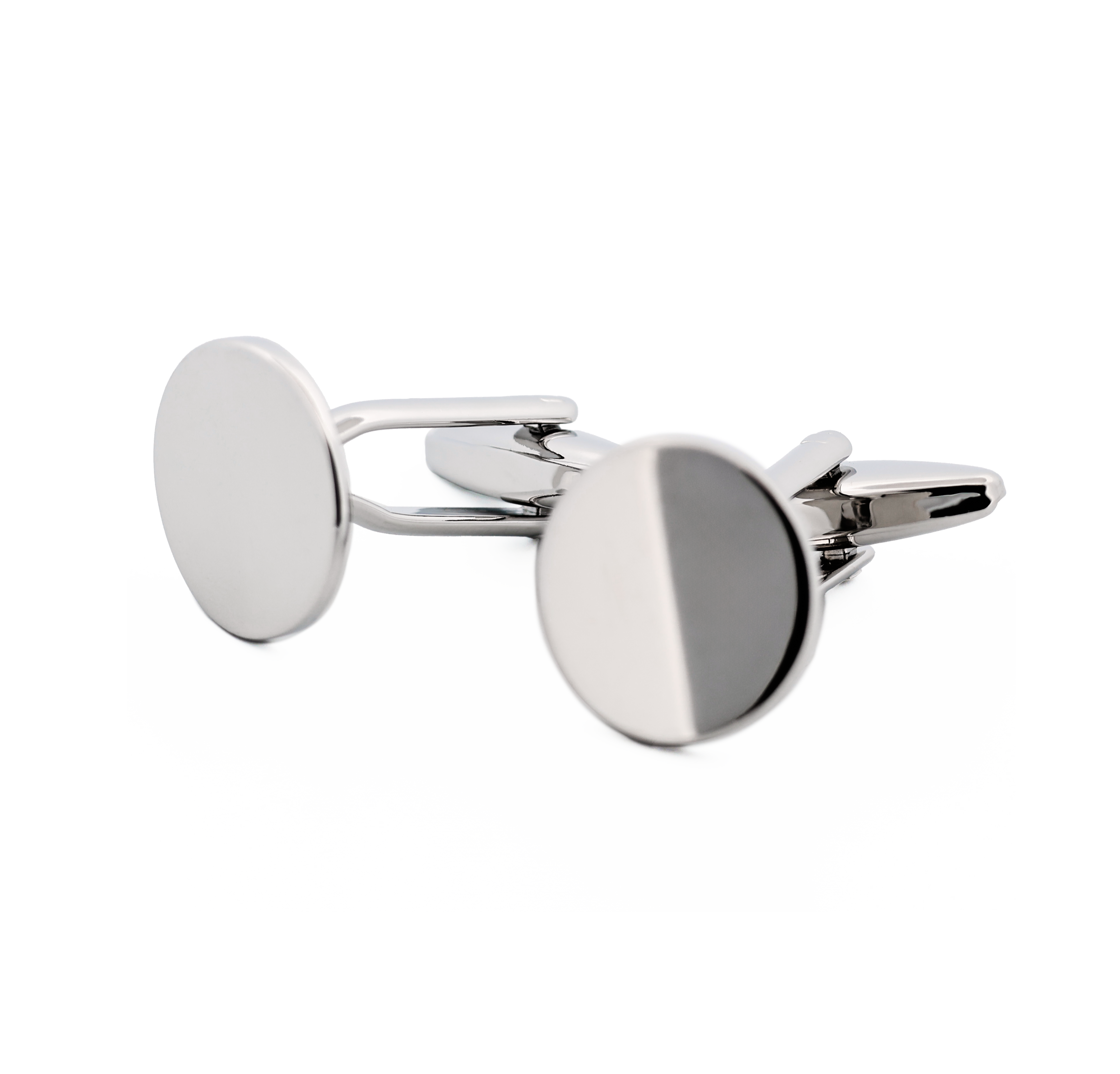 Polished Rhodium Plated Round Military Cufflinks