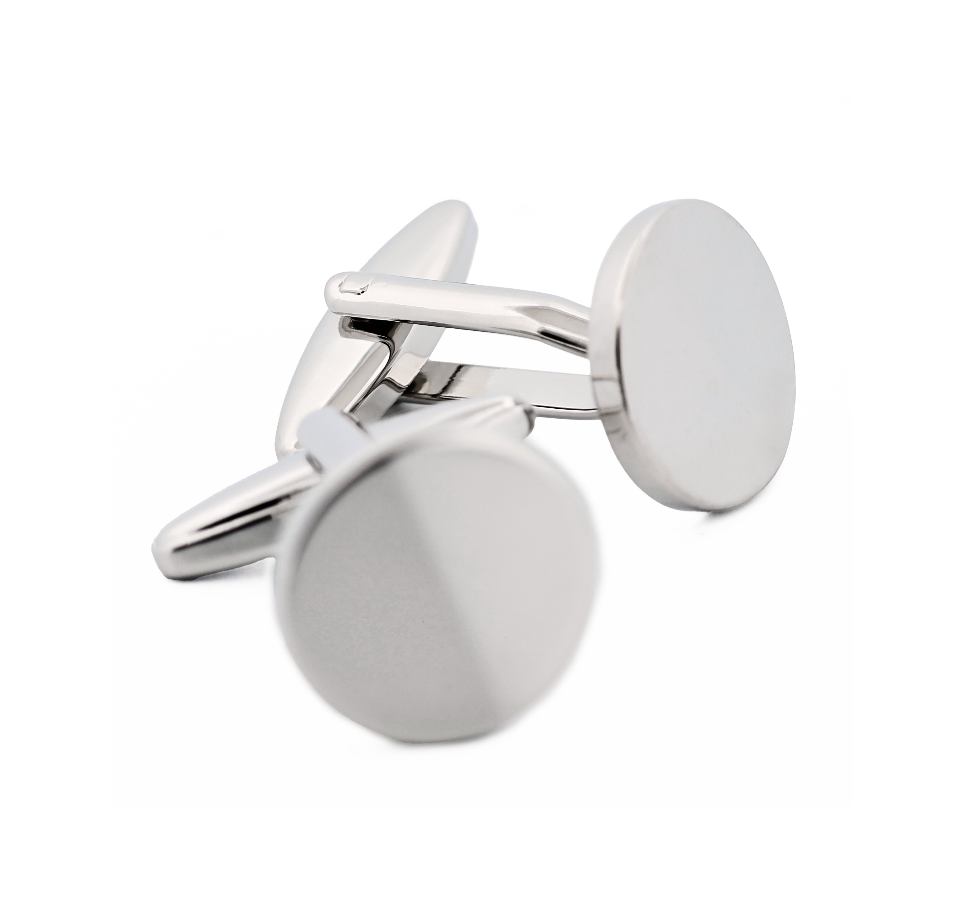 Polished Rhodium Plated Round Military Cufflinks