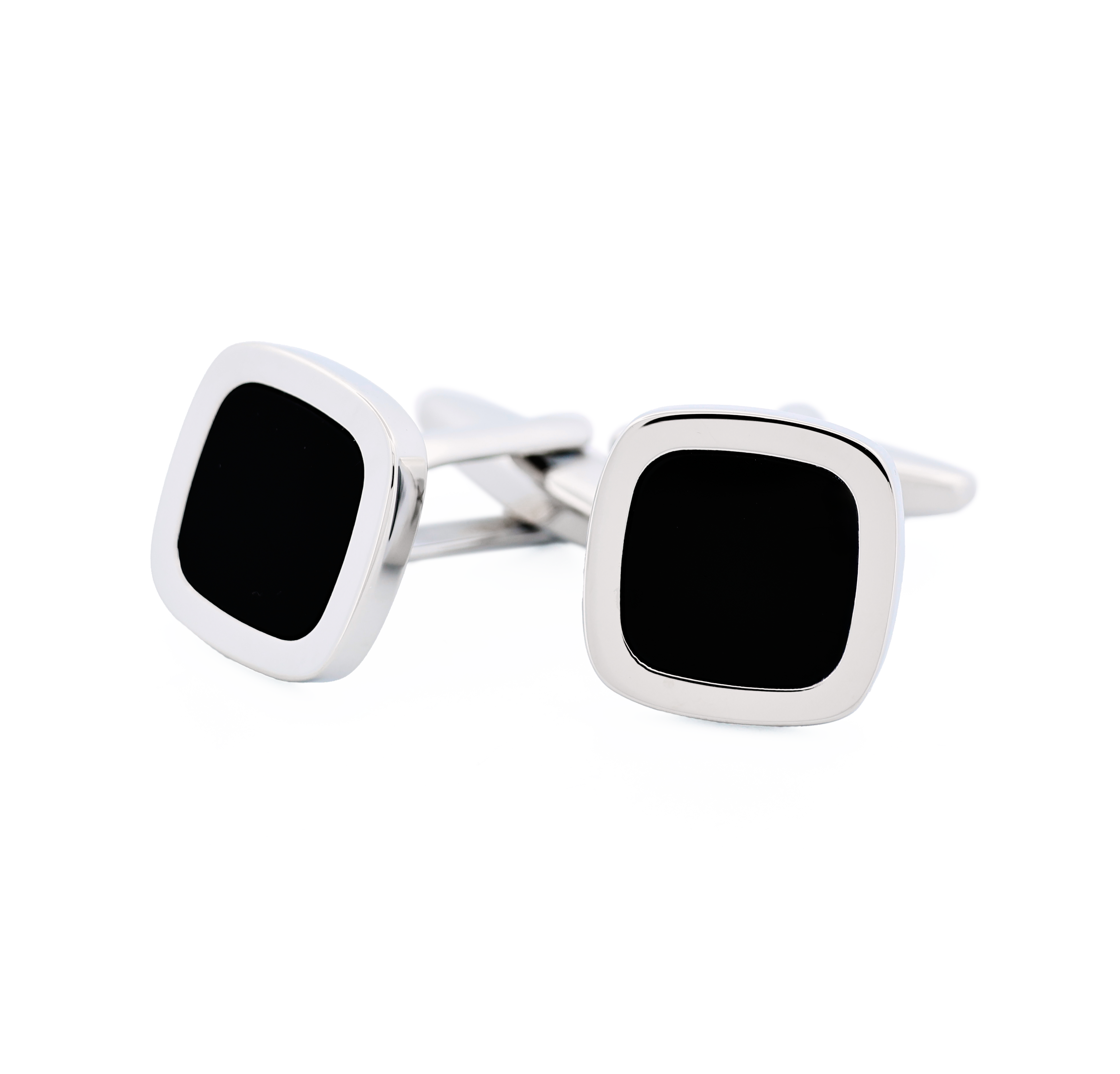 Rhodium plated/Black inlay Cushion shape Cufflinks