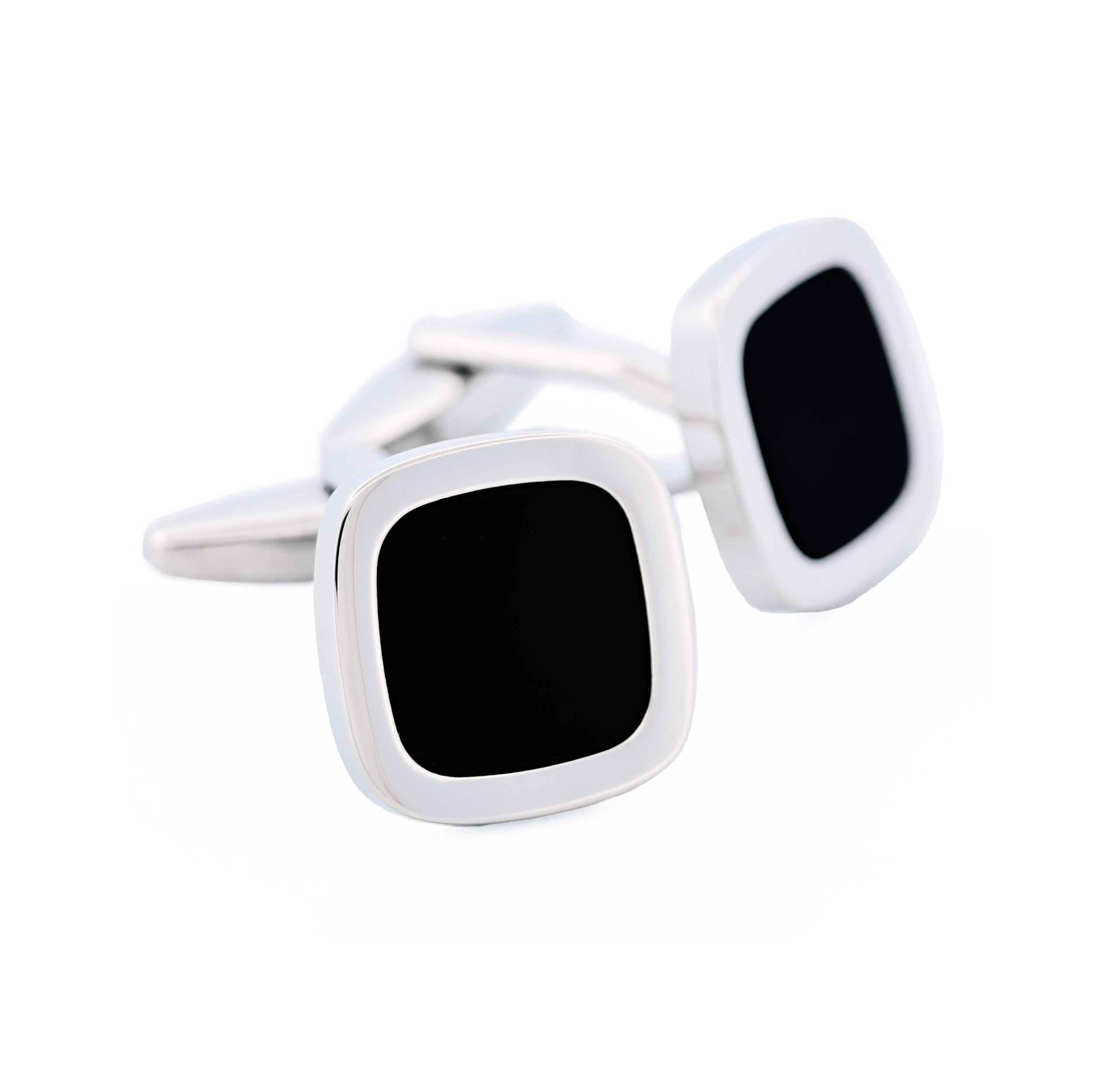 Rhodium plated/Black inlay Cushion shape Cufflinks