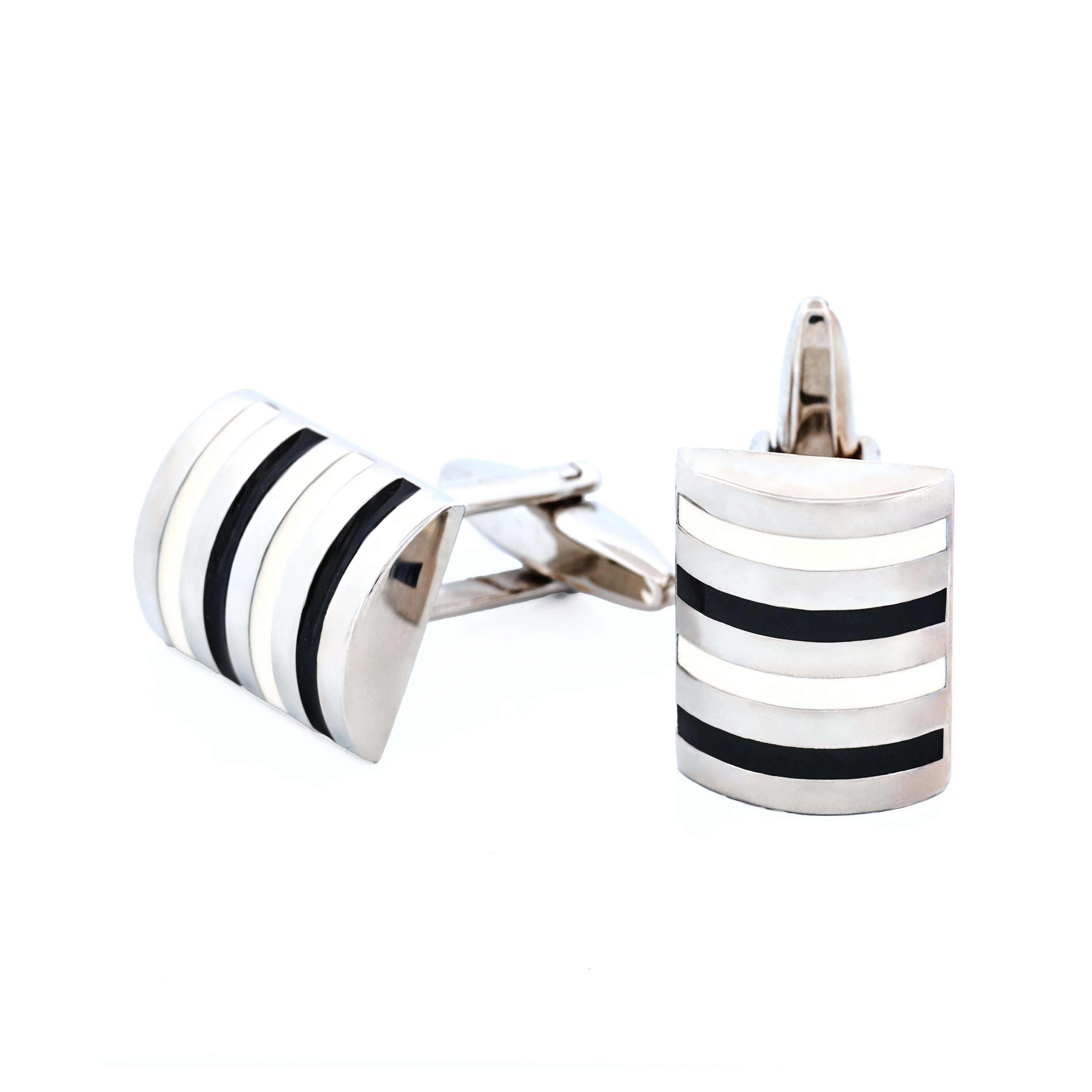 Black & White Striped Cufflinks