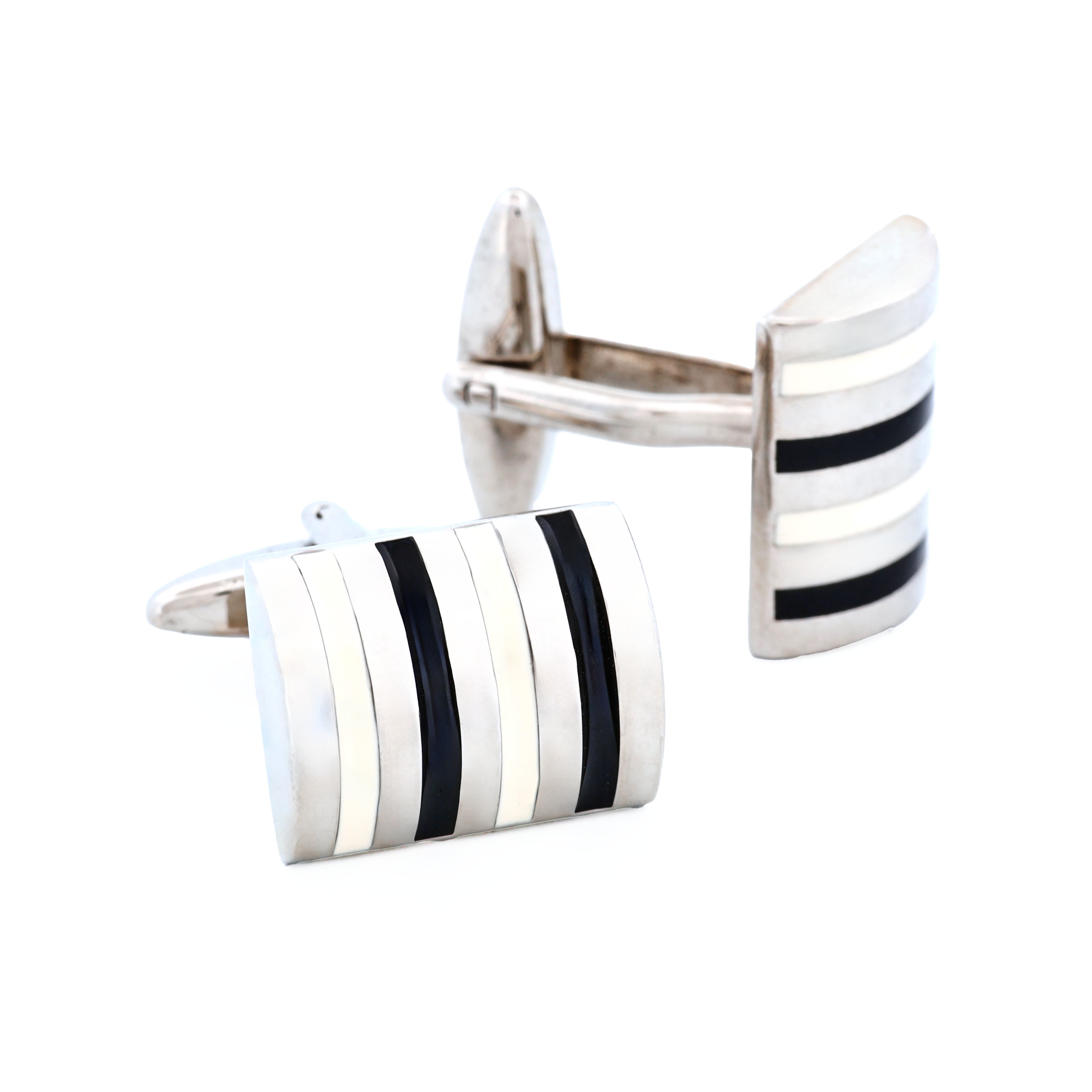 Black & White Striped Cufflinks