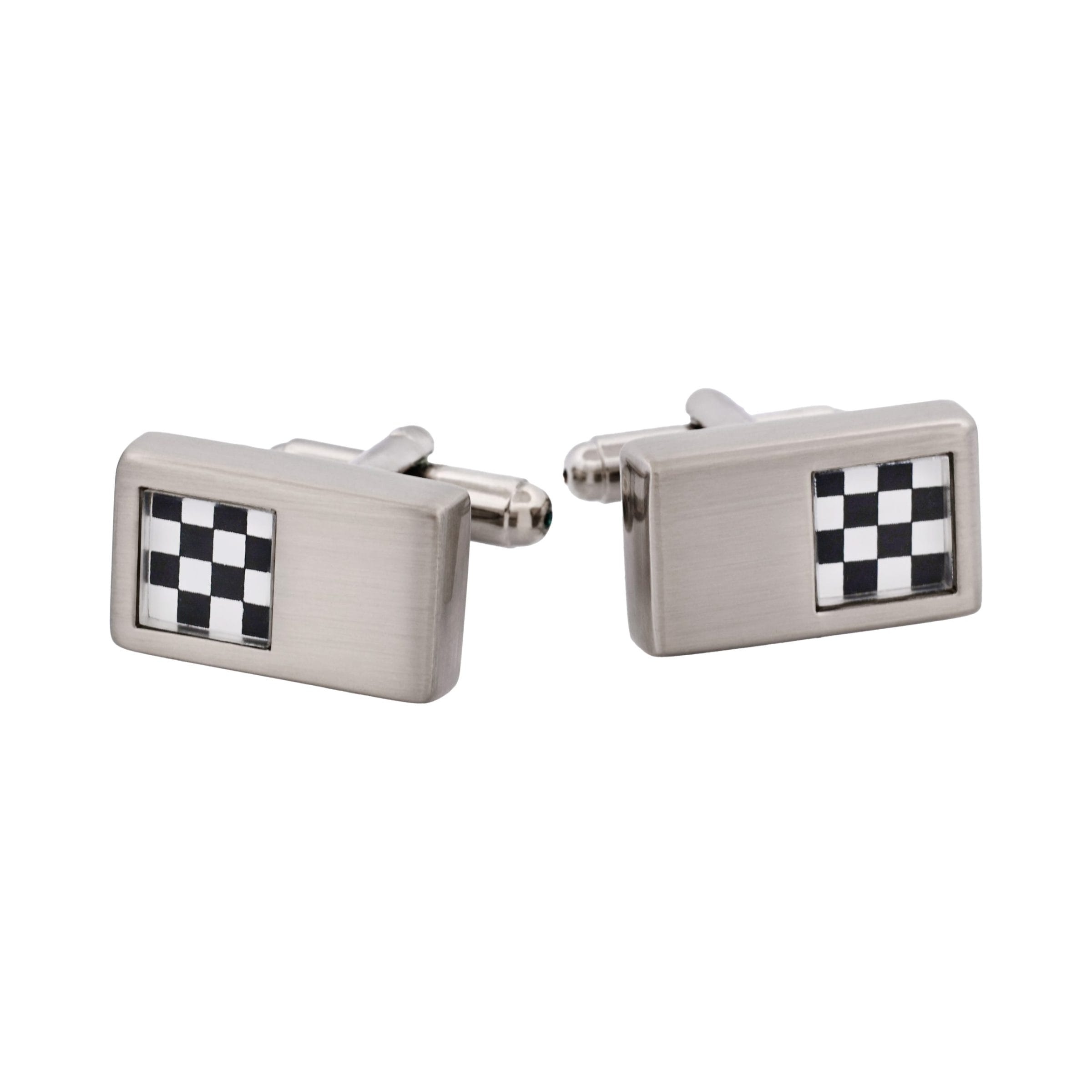 Rhodium Plated Rectangle Black & White Cufflinks