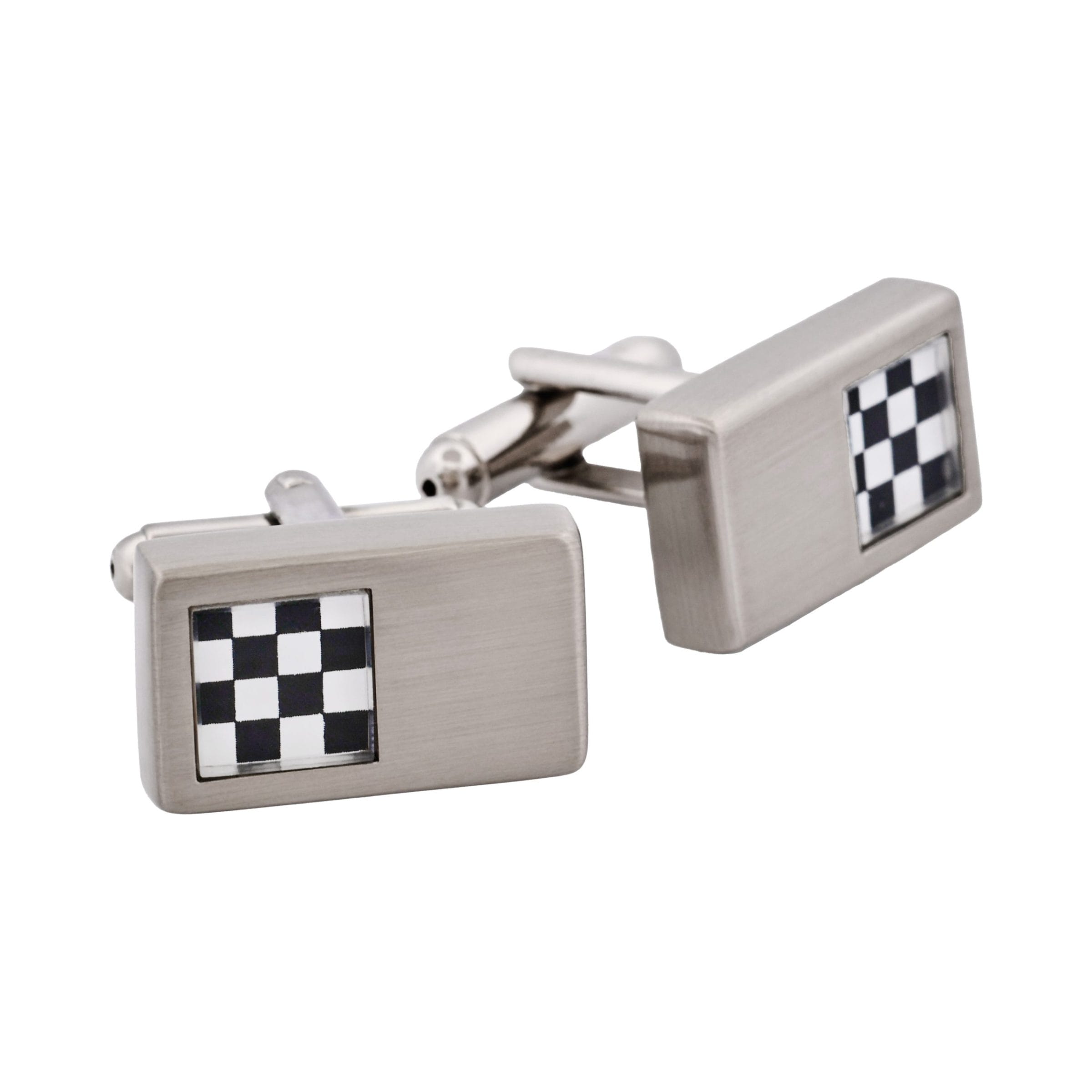 Rhodium Plated Rectangle Black & White Cufflinks