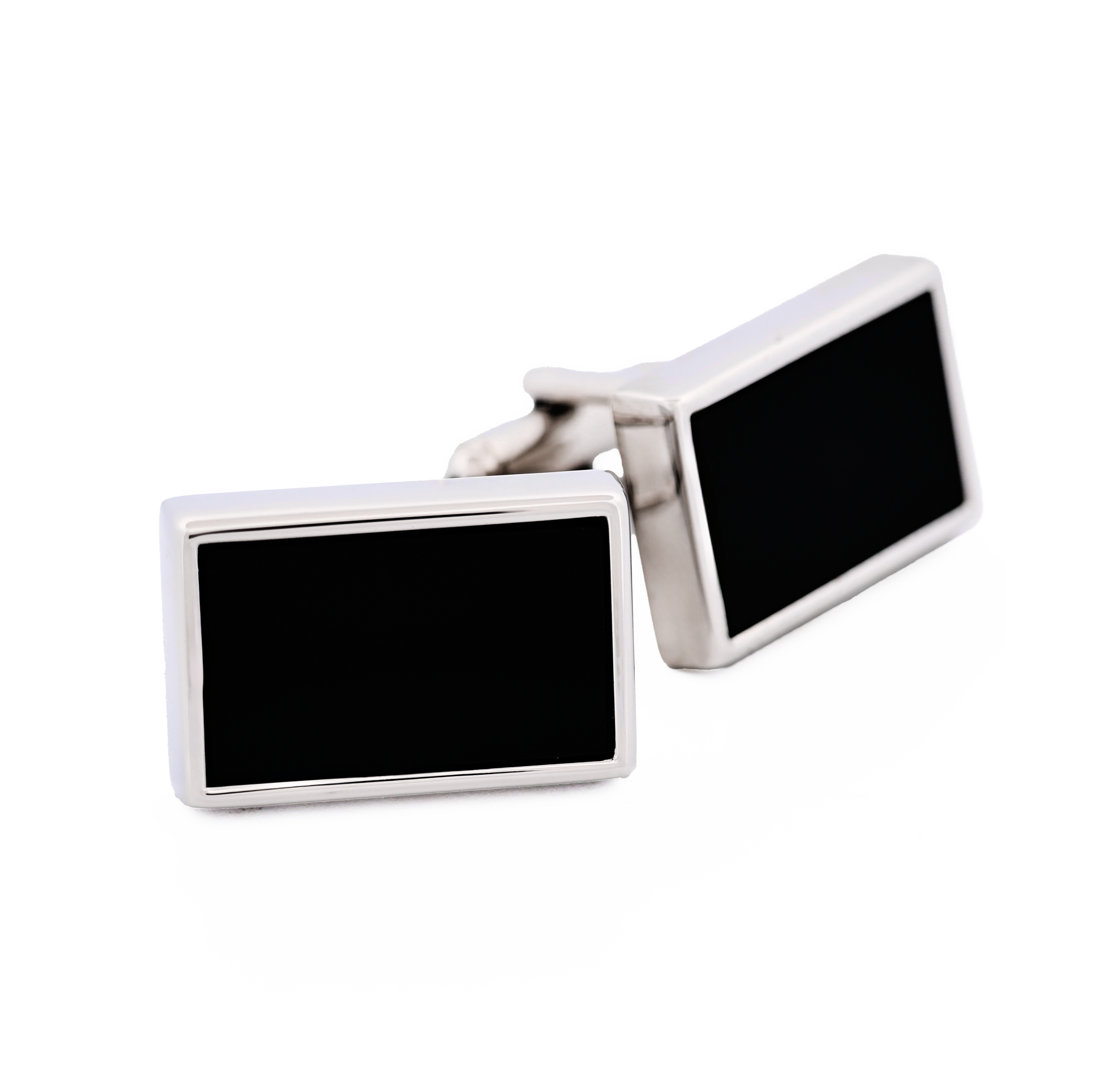 Rhodium Rectangle Black Cufflinks