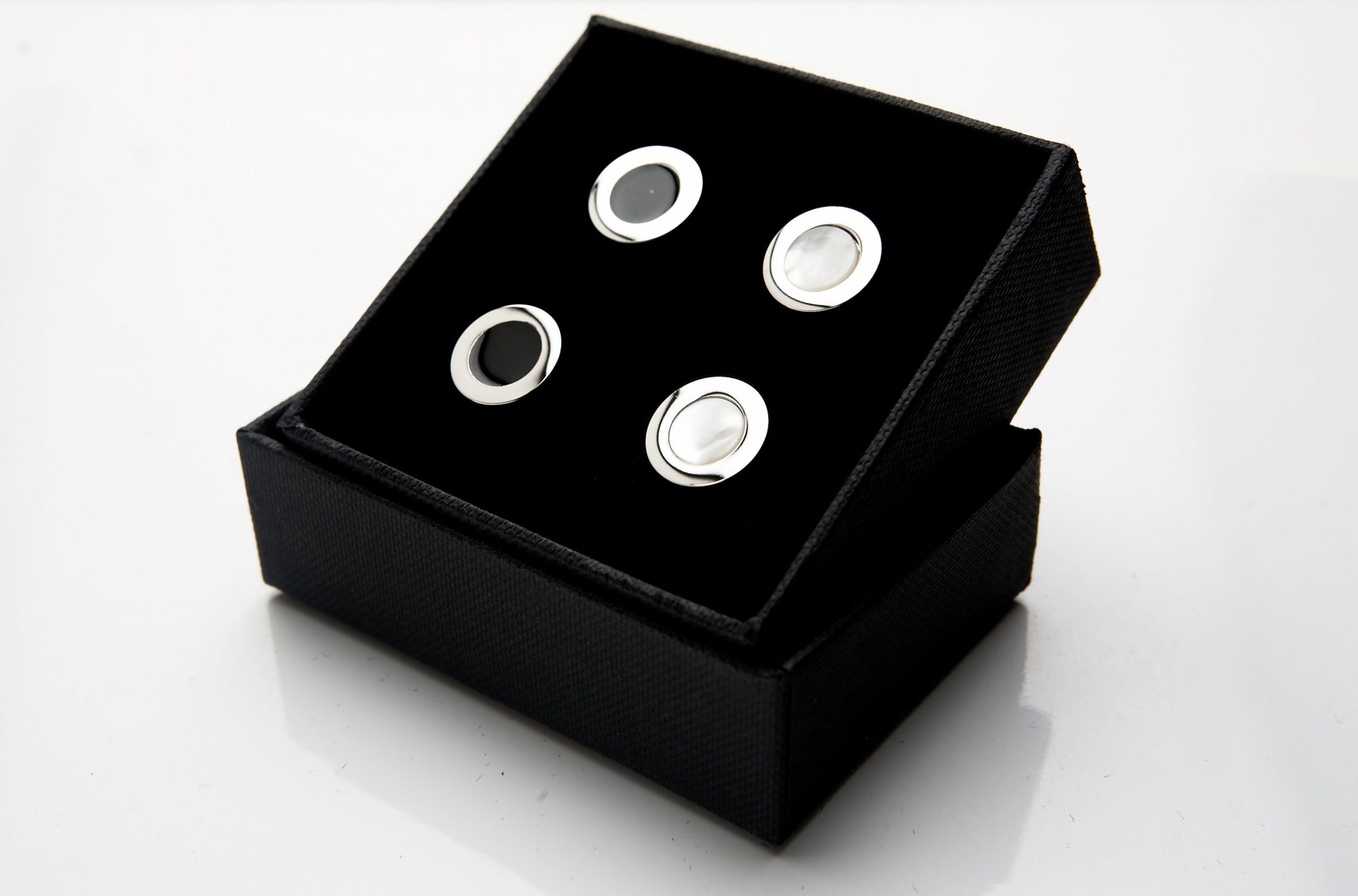 Black & Mother Of Pearl Double Interchangeable Round Cufflinks