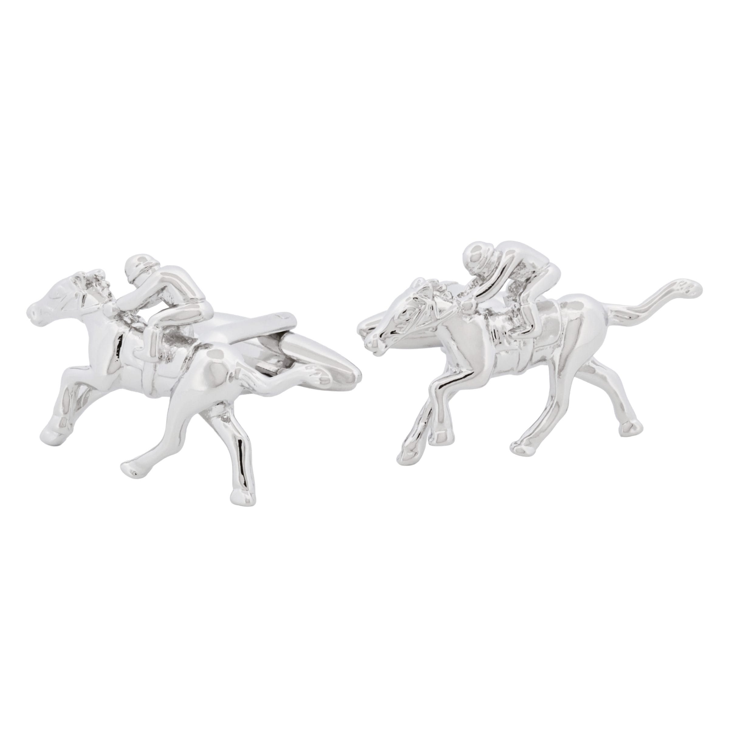 Rhodium Plated Jockey on Horse Cufflinks