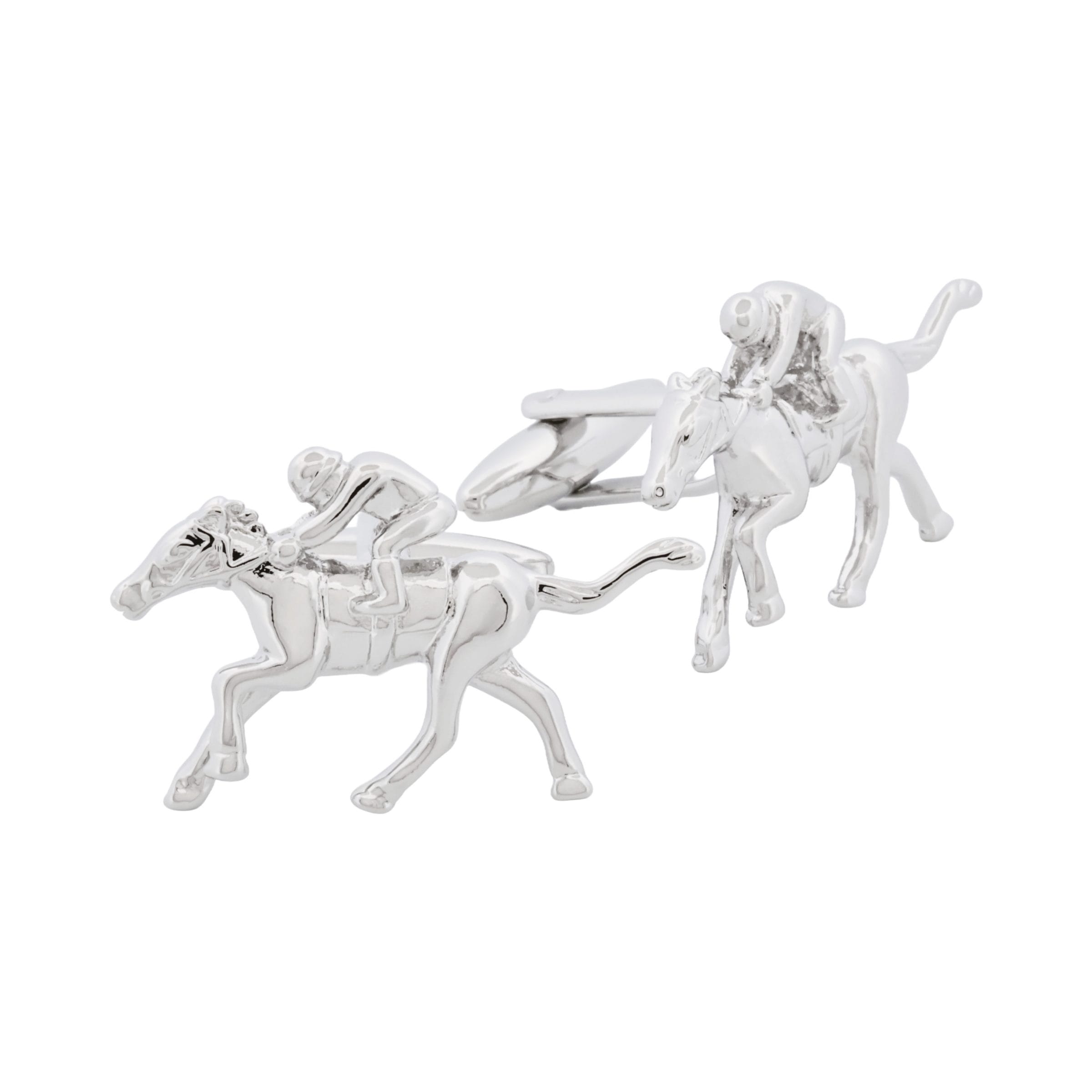 Rhodium Plated Jockey on Horse Cufflinks