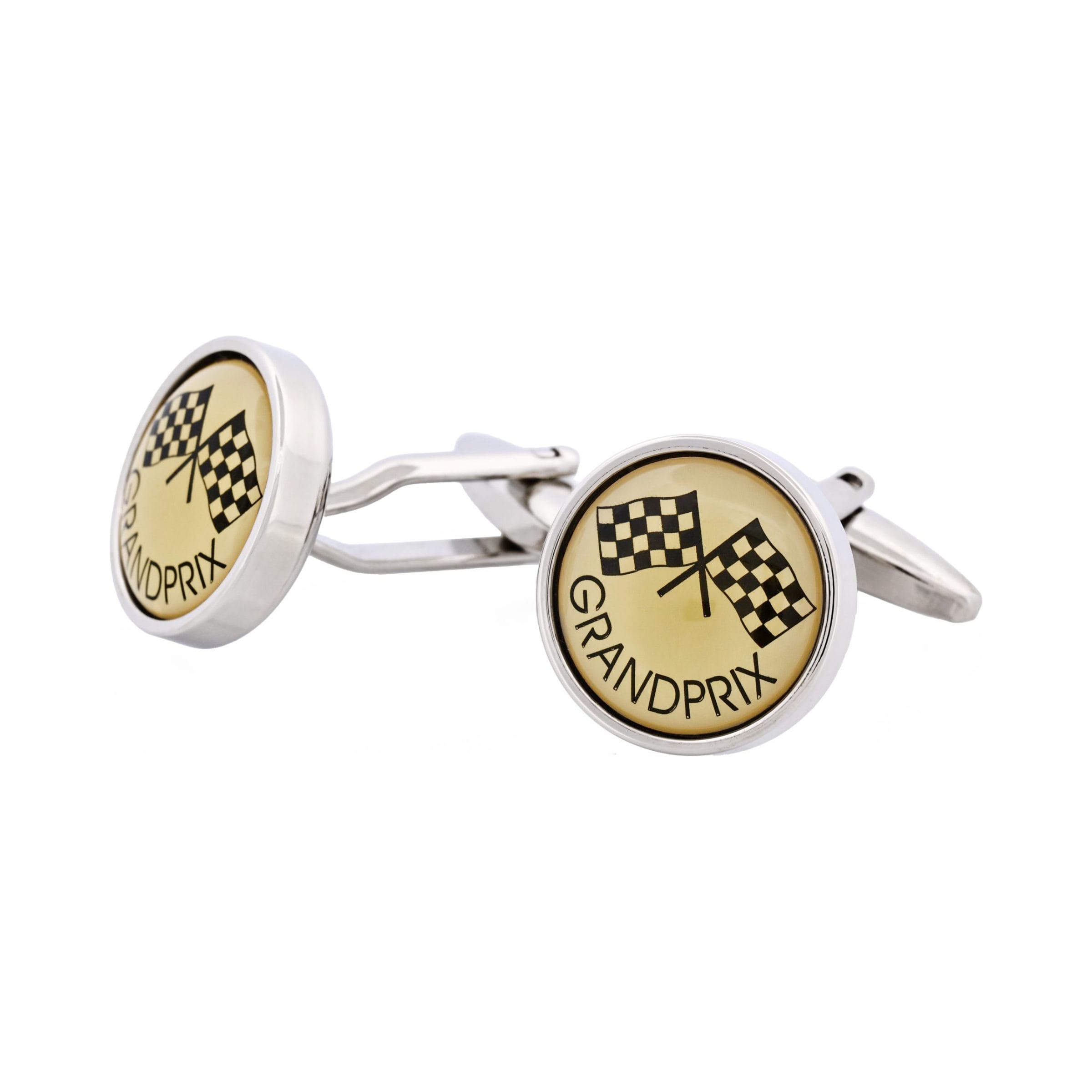 Rhodium Plated & Enamel Grand Prix Cufflinks