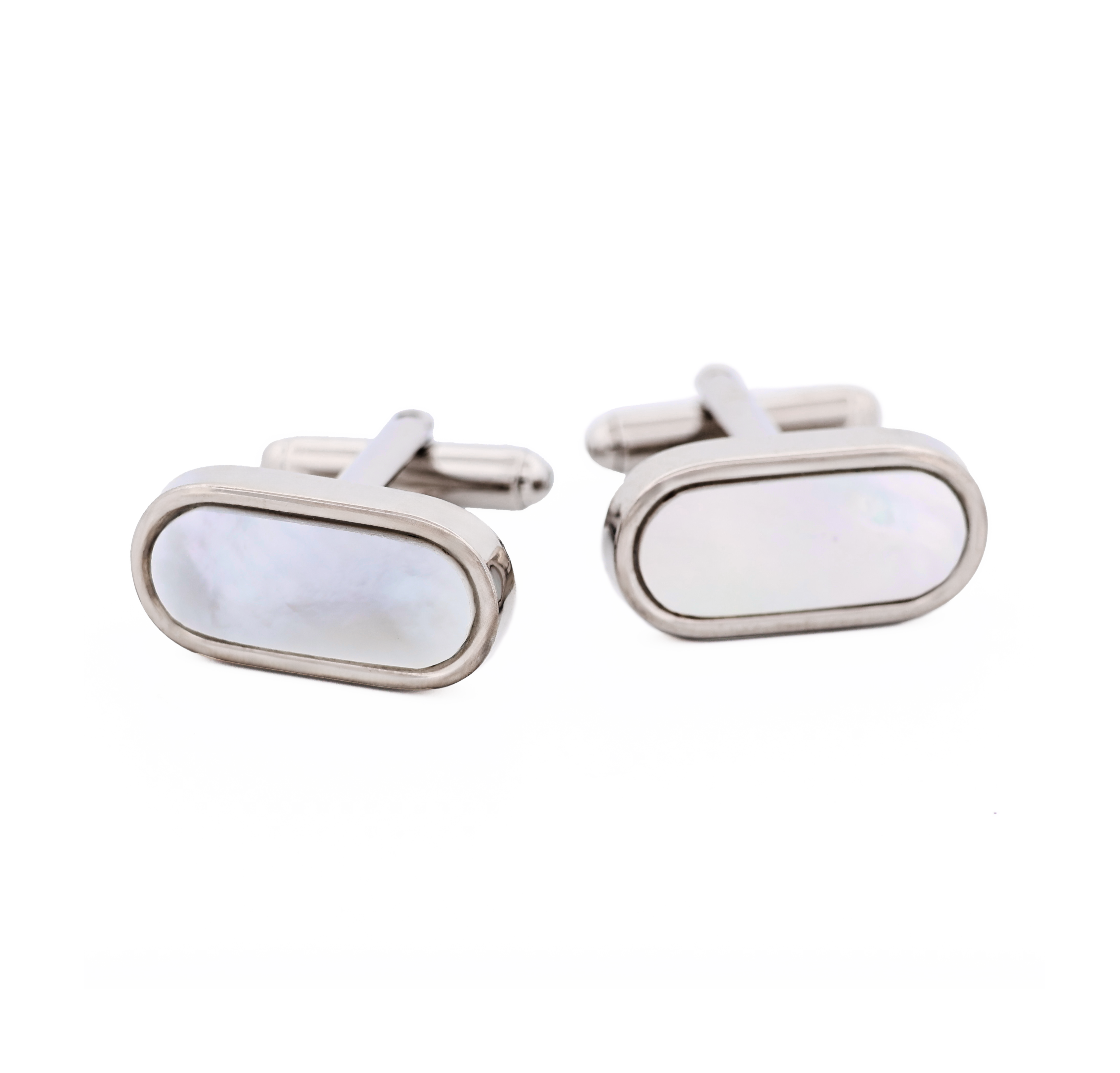 Rhodium Plated Pill Shape Mop Cufflinks