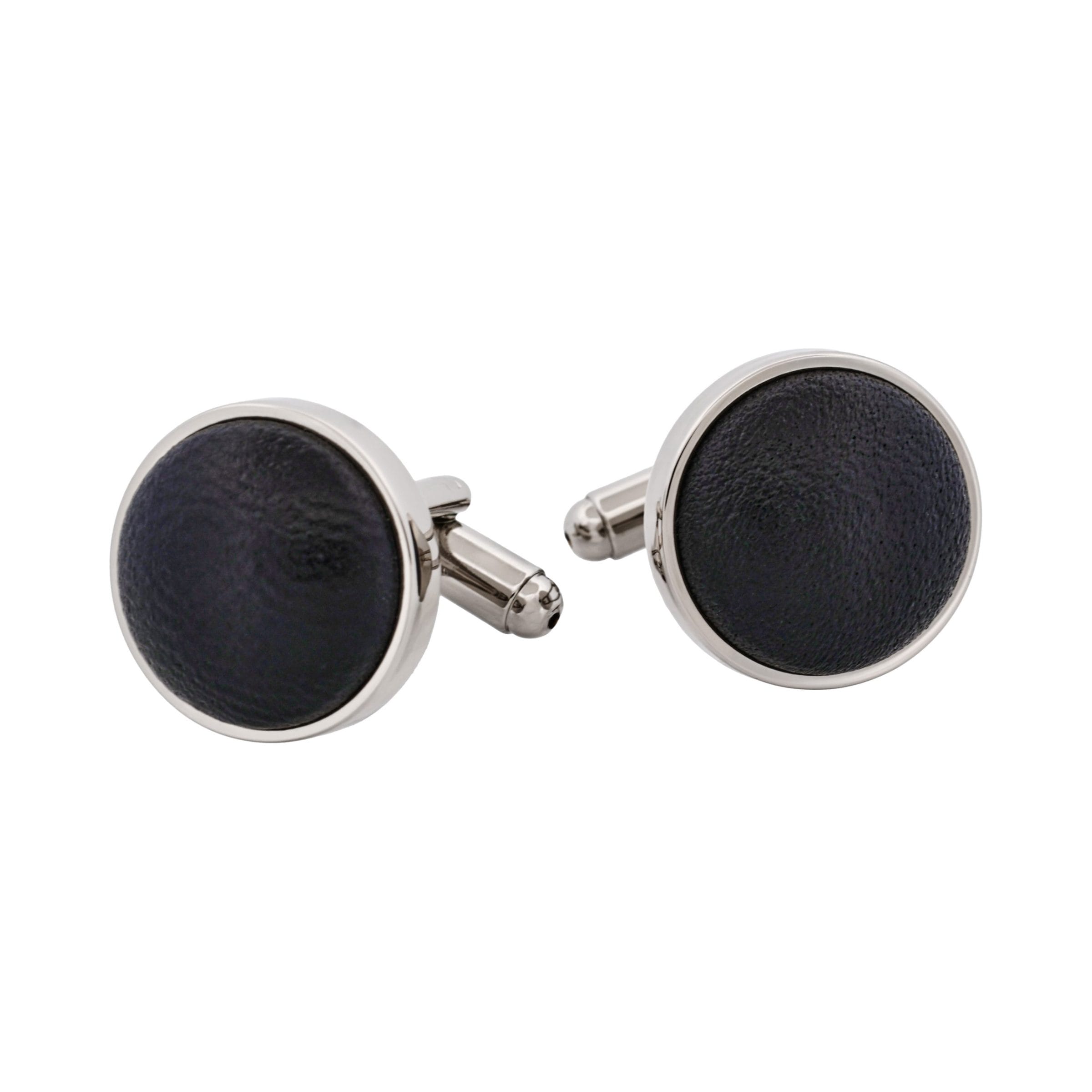 Rhodium Pu Insert Round Cufflinks