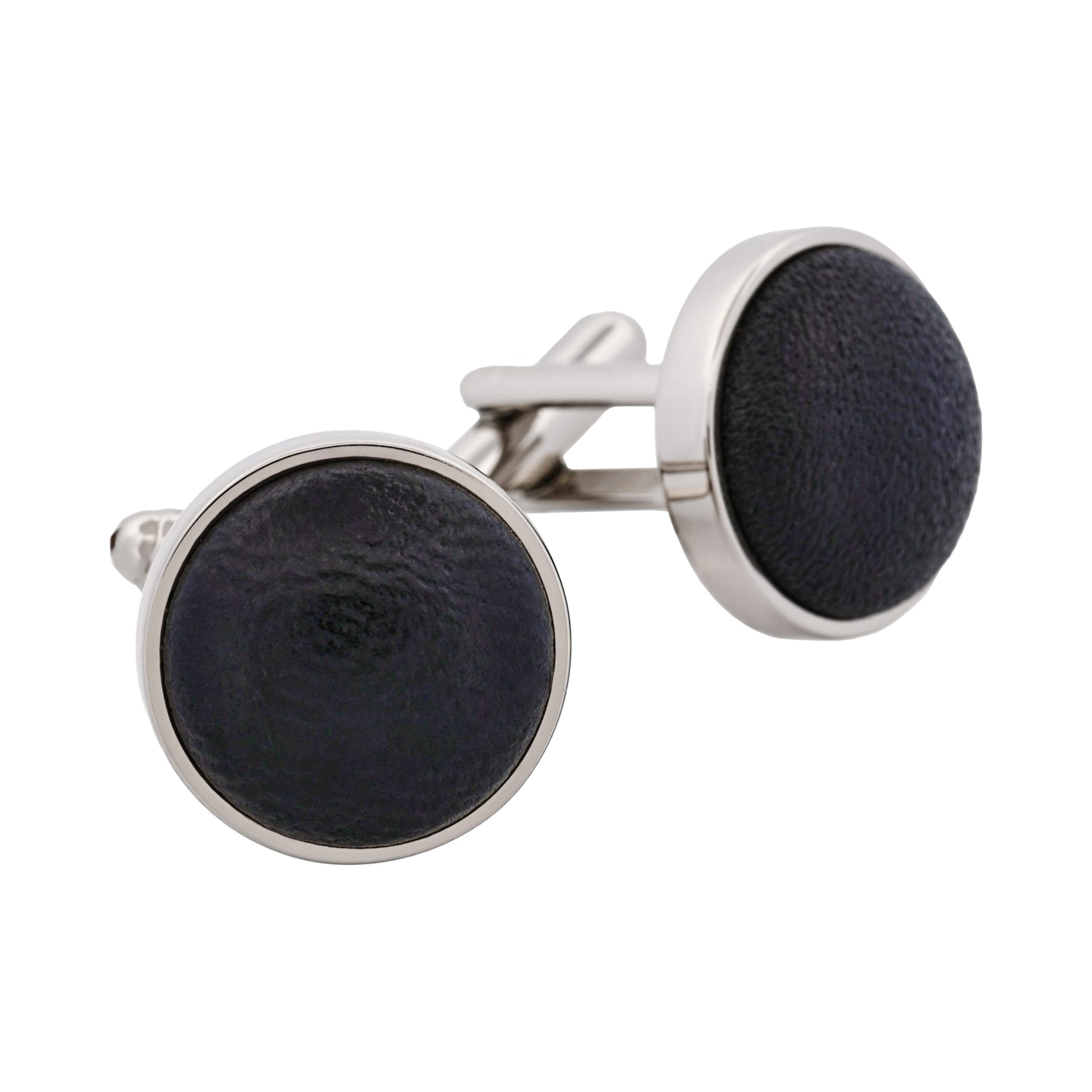 Rhodium Pu Insert Round Cufflinks