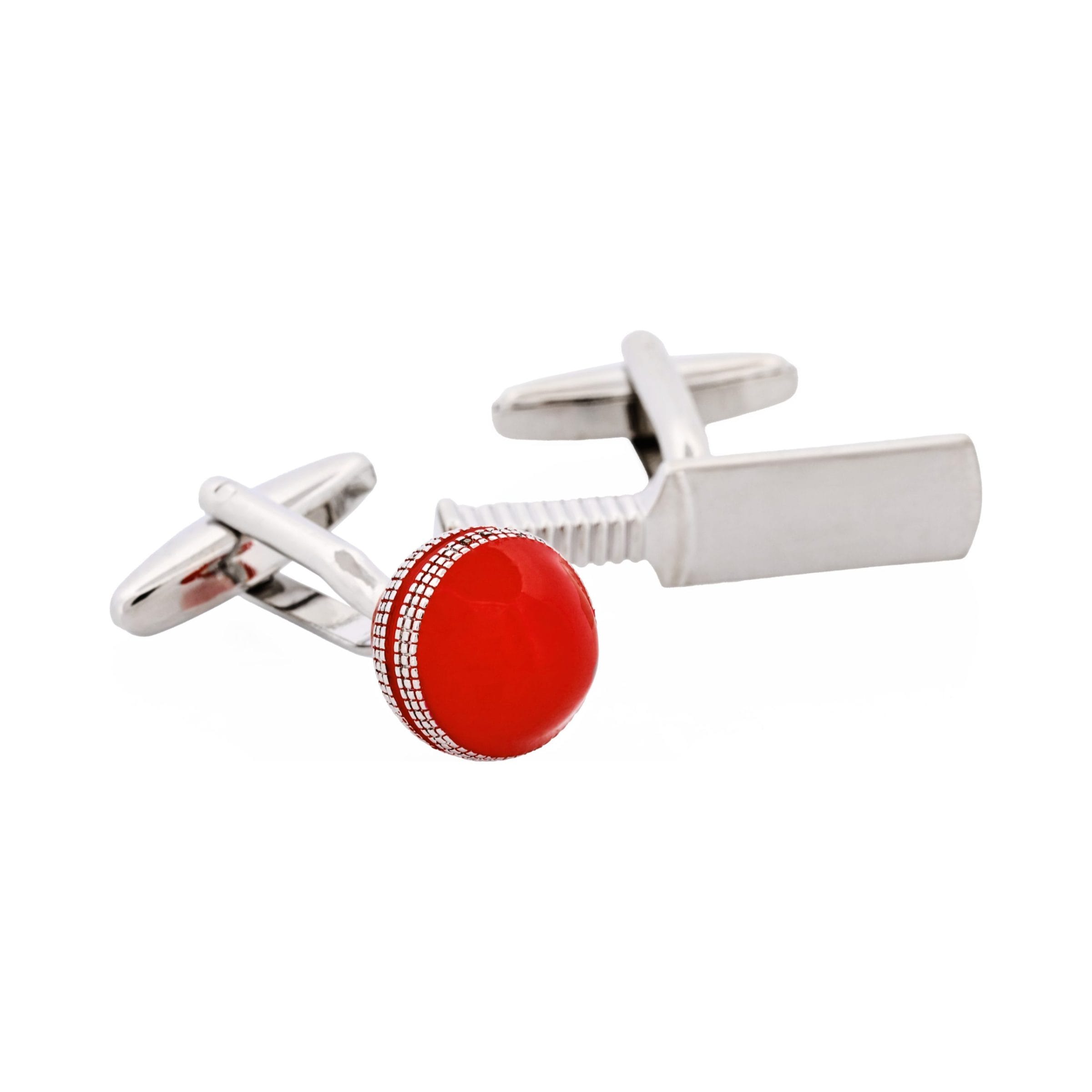 Red Cricket Ball & Bat Cufflinks