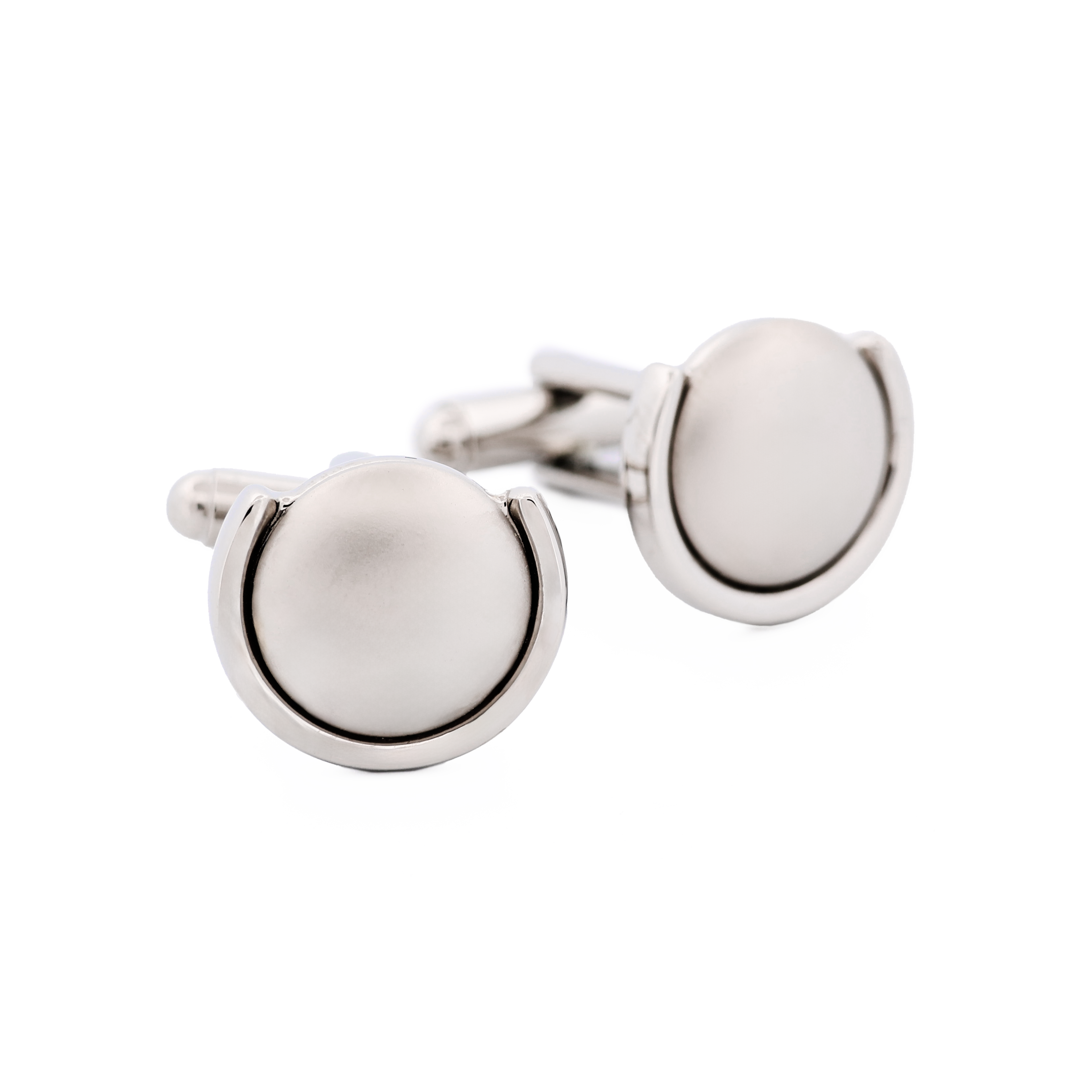 Rhodium Plated Round Pearl Plated Inlay Cufflinks