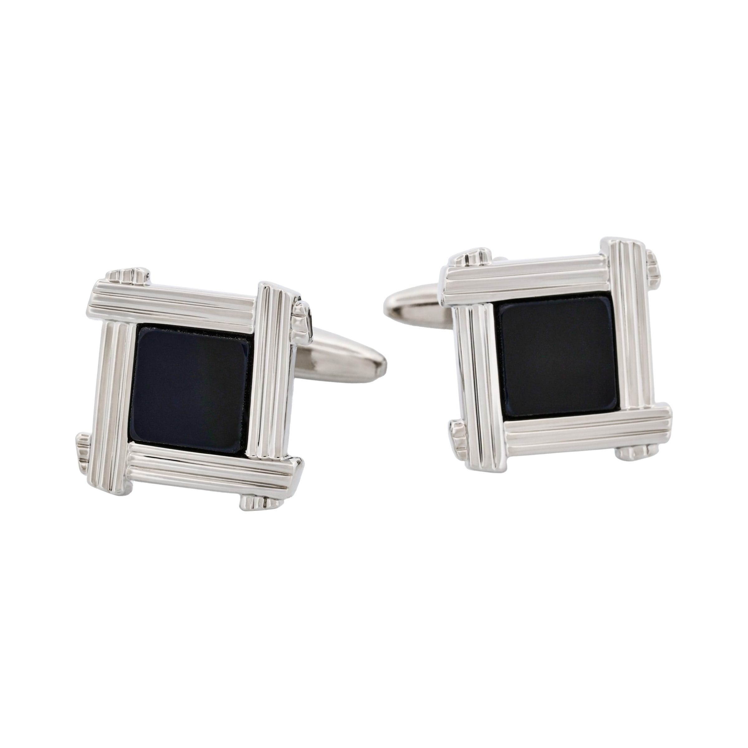 Rhodium Plated Square Cufflinks with Black Inlay