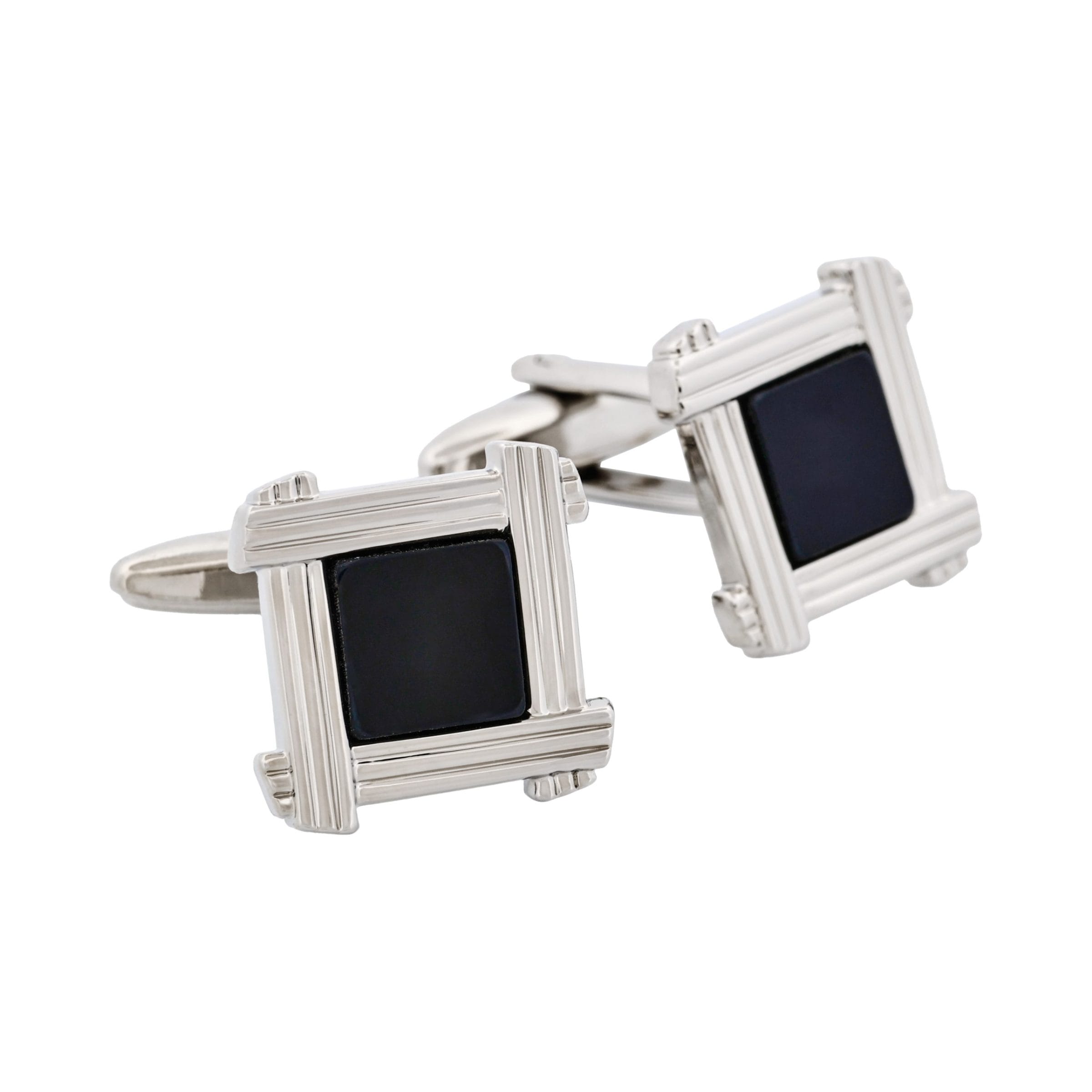 Rhodium Plated Square Cufflinks with Black Inlay