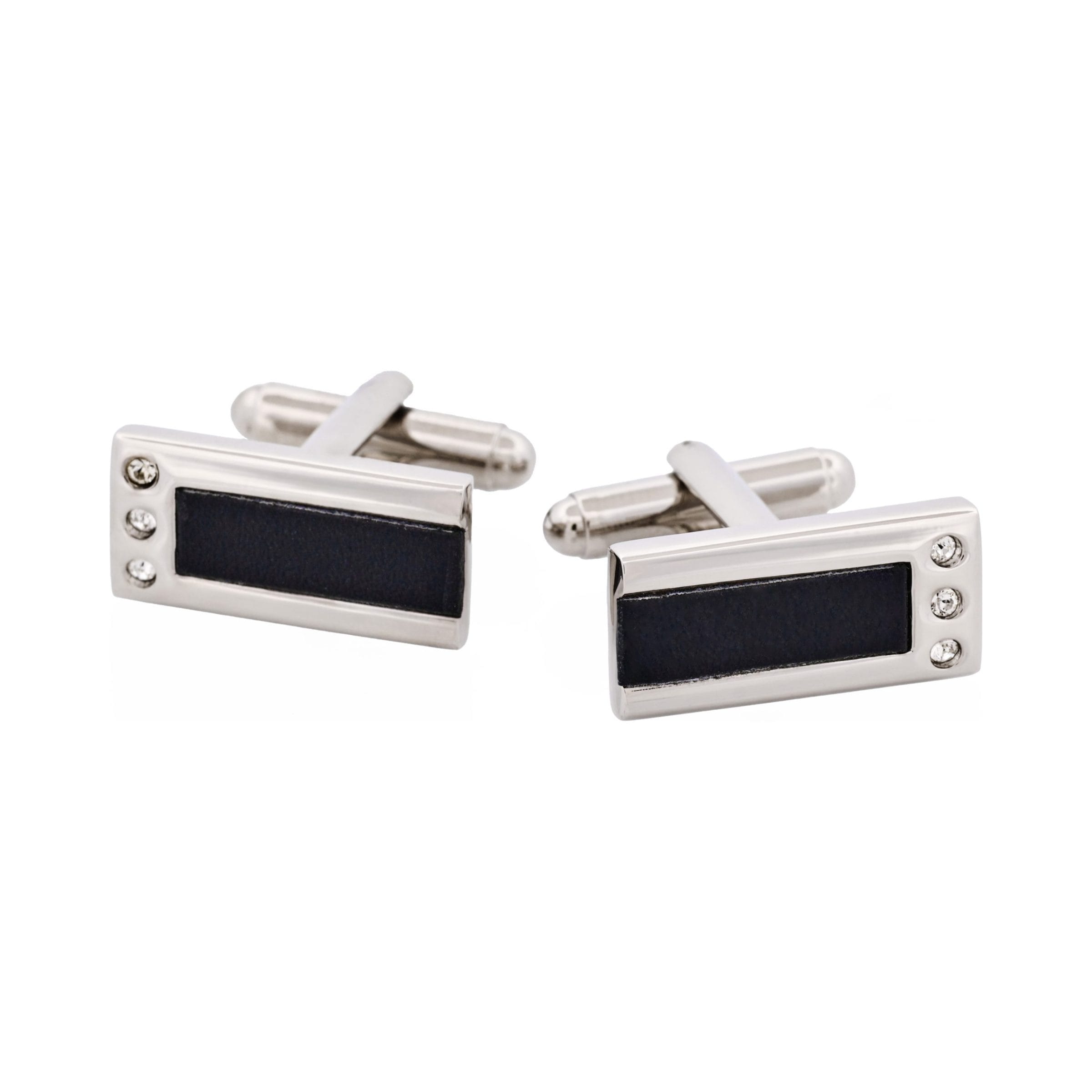 Rhodium Plated & Black Insert with Cz Cufflinks