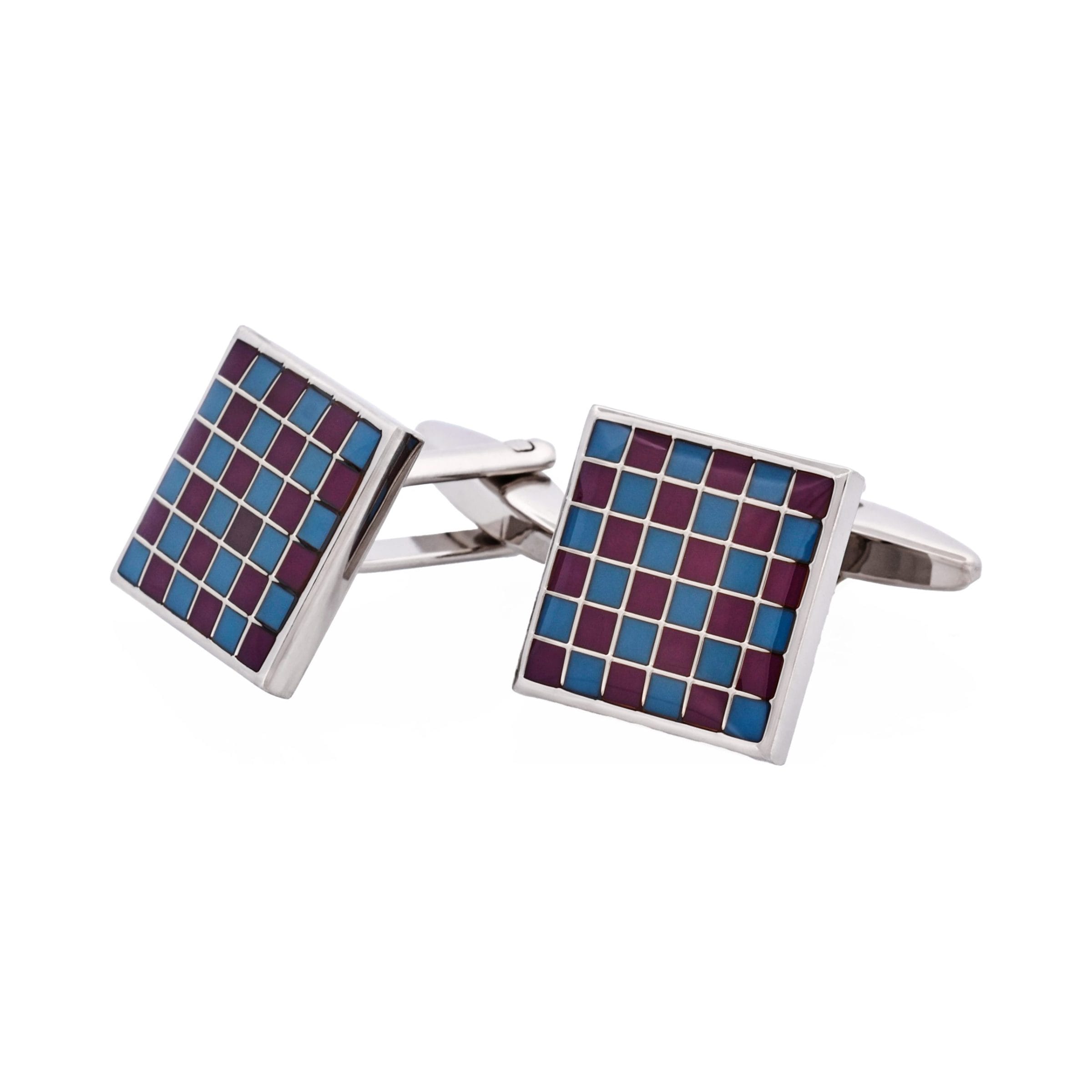 Blue & Maroon Enamel Check Cufflinks