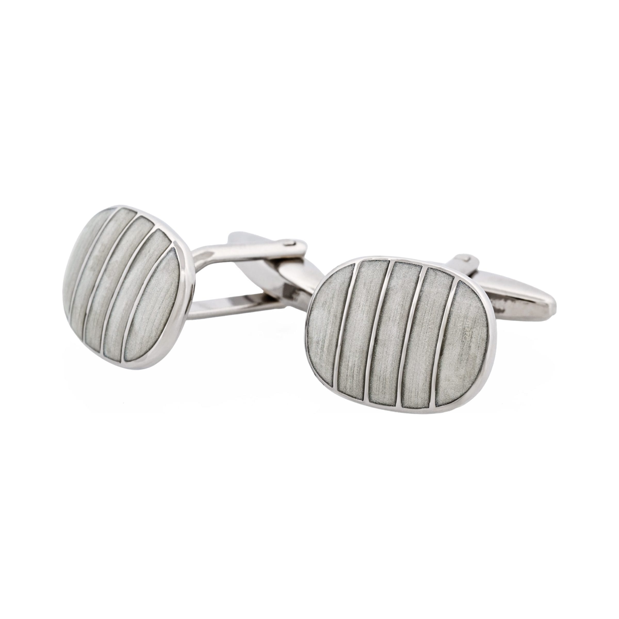 Polished Rhodium Plated Square Cufflinks with Black & Lavender Checkered Enamel