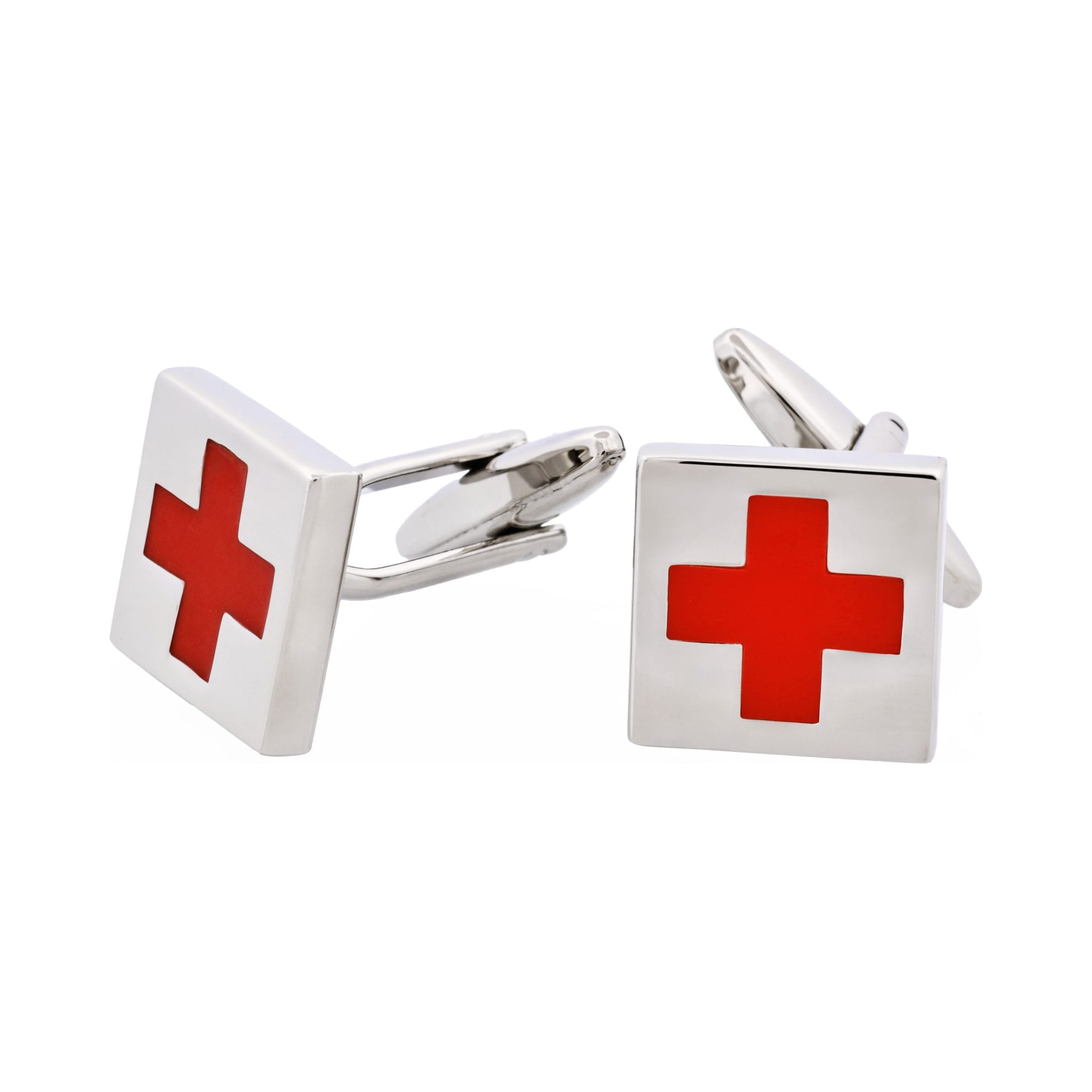 Rhodium Plated - Red Cross Enamel Cufflinks