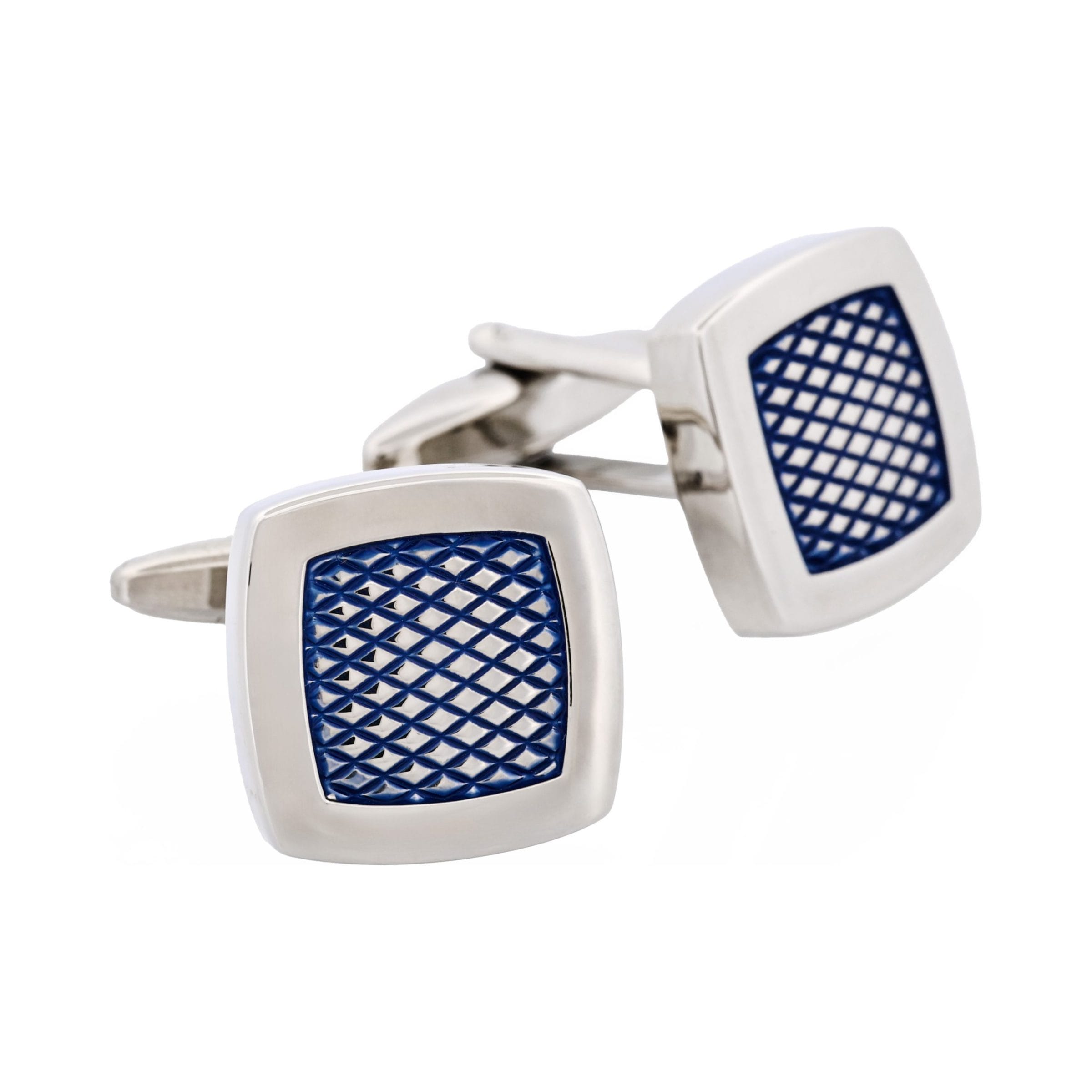 Rhodium Plated & Blue Enamel Cufflinks