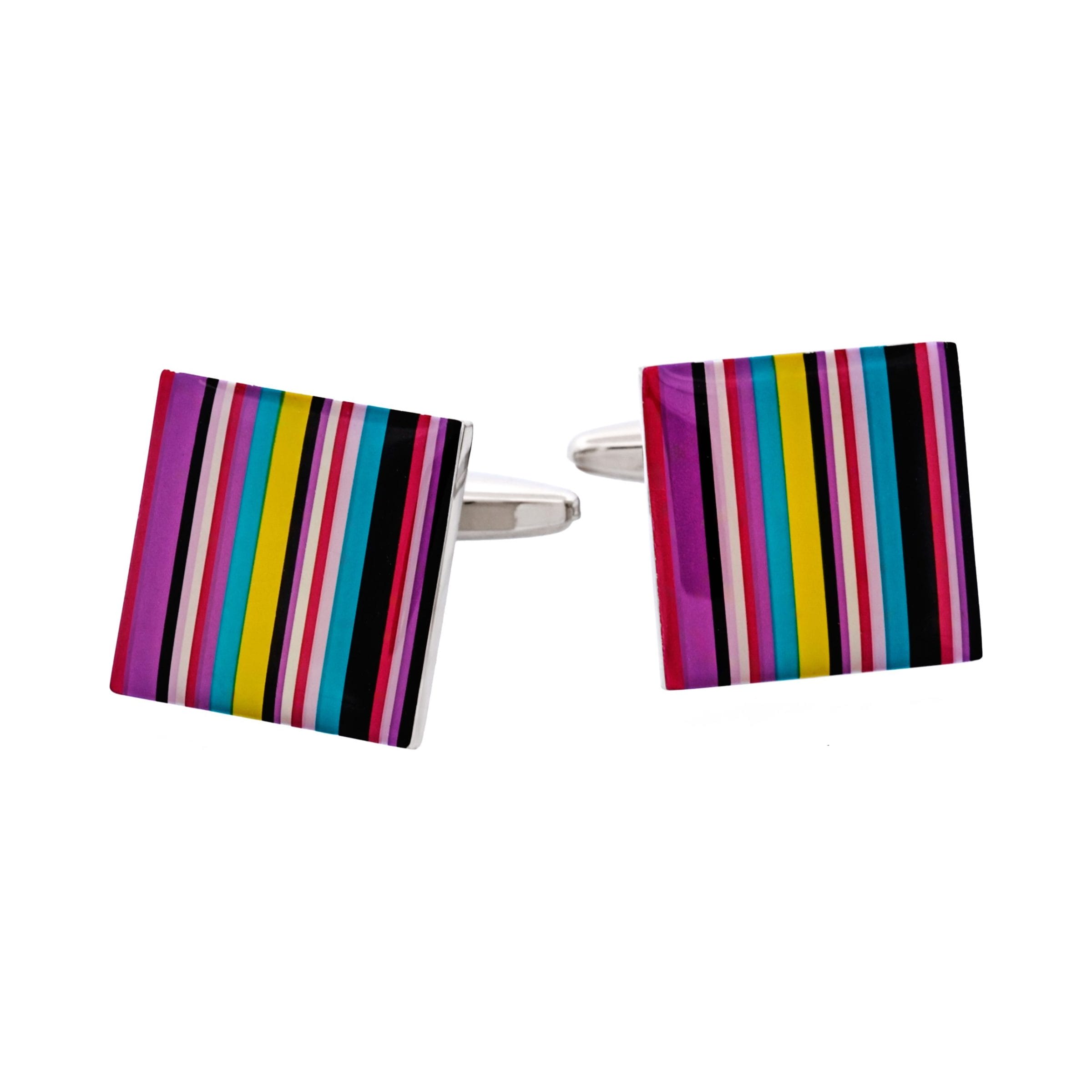 Rhodium Plated Enamel Multi Stripe Cufflinks
