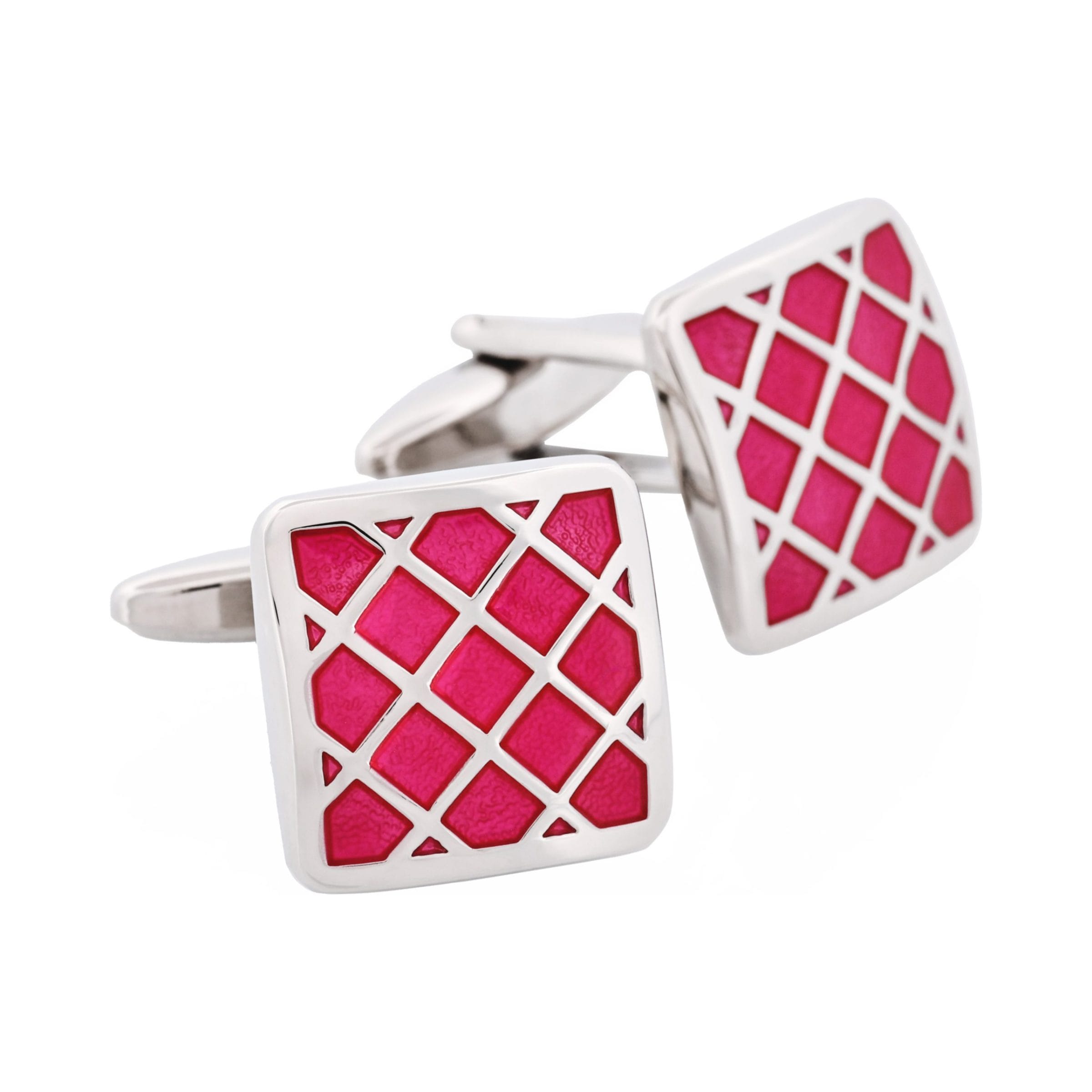 Pink Cross Patterned Enamel Cufflinks