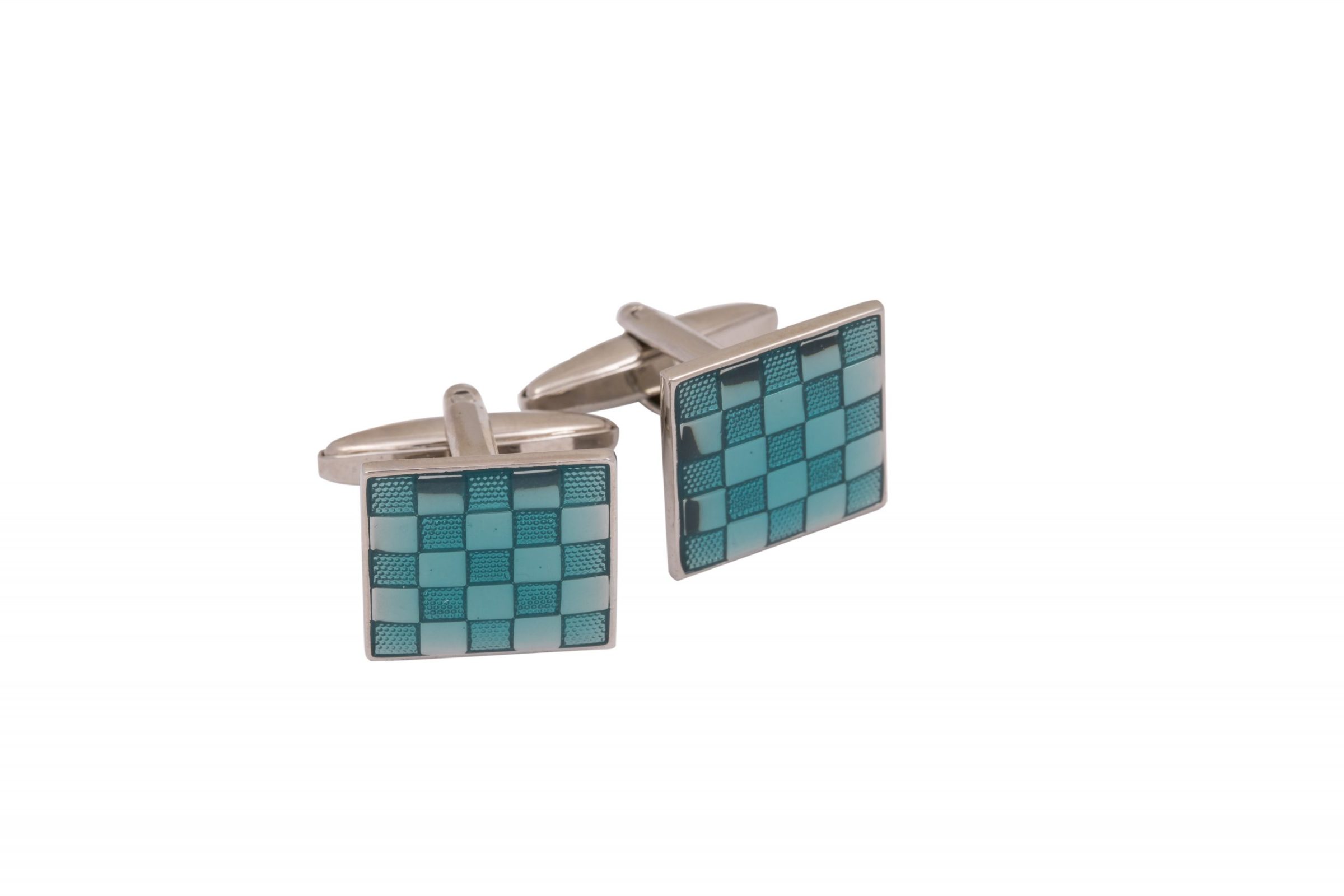 Teal Enamel Check Cufflinks