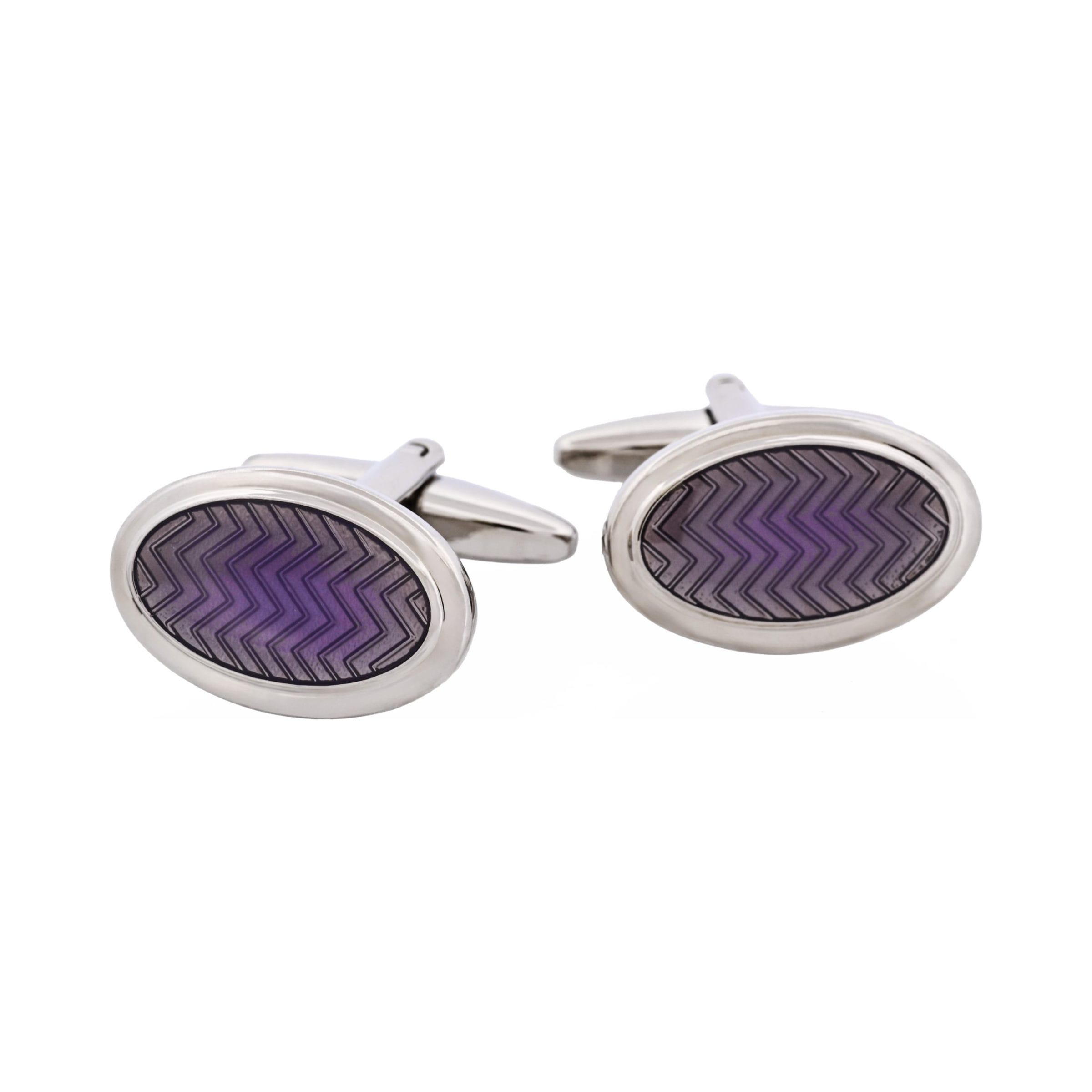 Oval Herringbone Purple Enamel Cufflinks