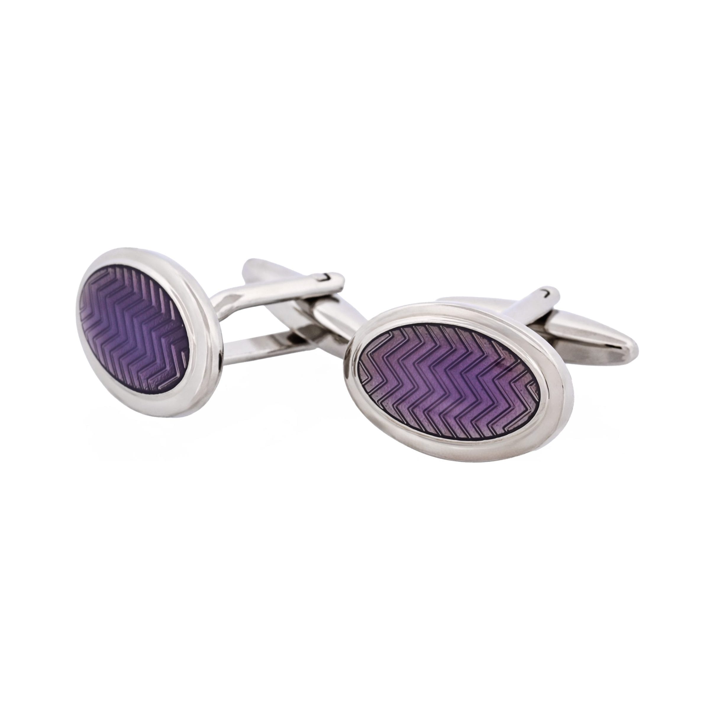 Oval Herringbone Purple Enamel Cufflinks