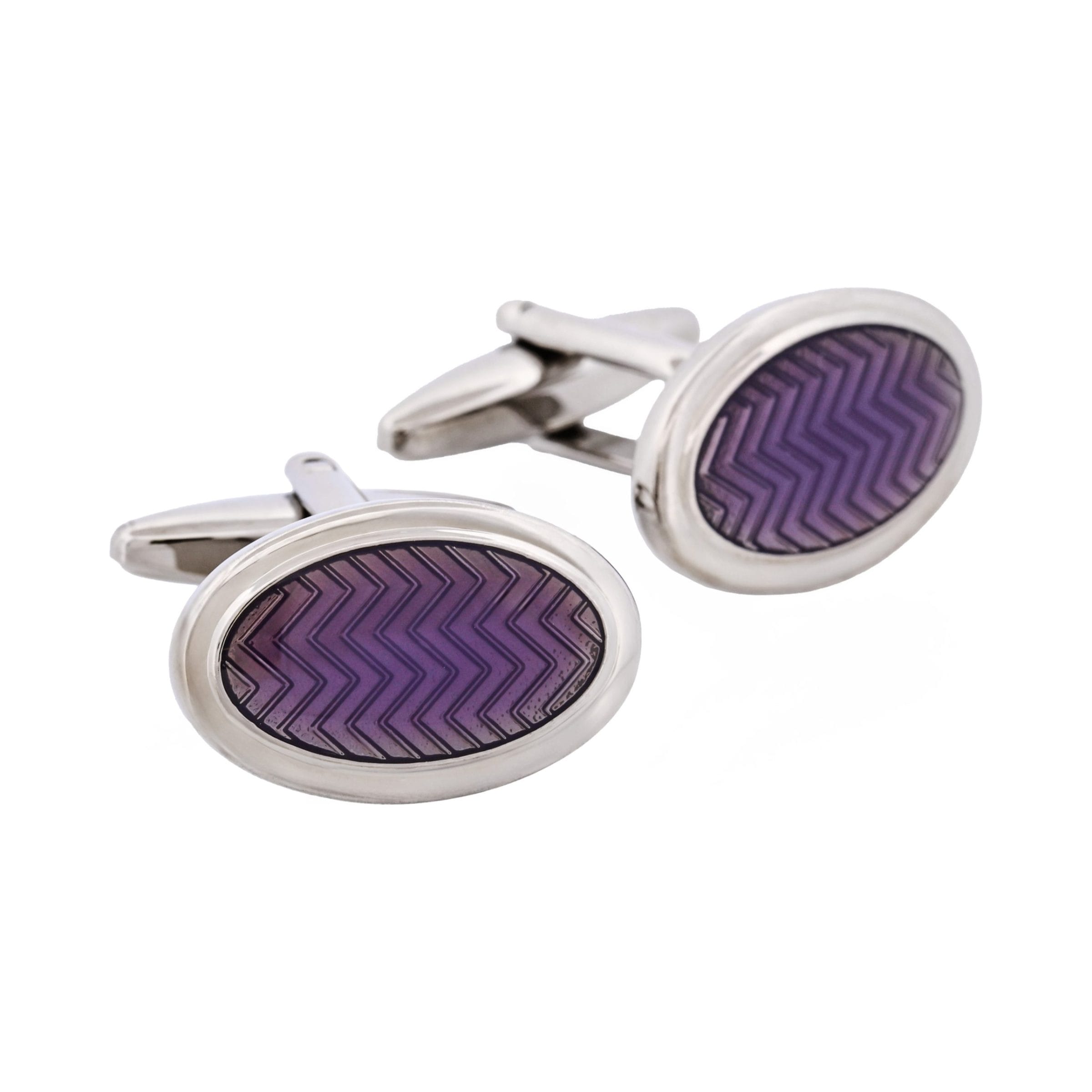Oval Herringbone Purple Enamel Cufflinks