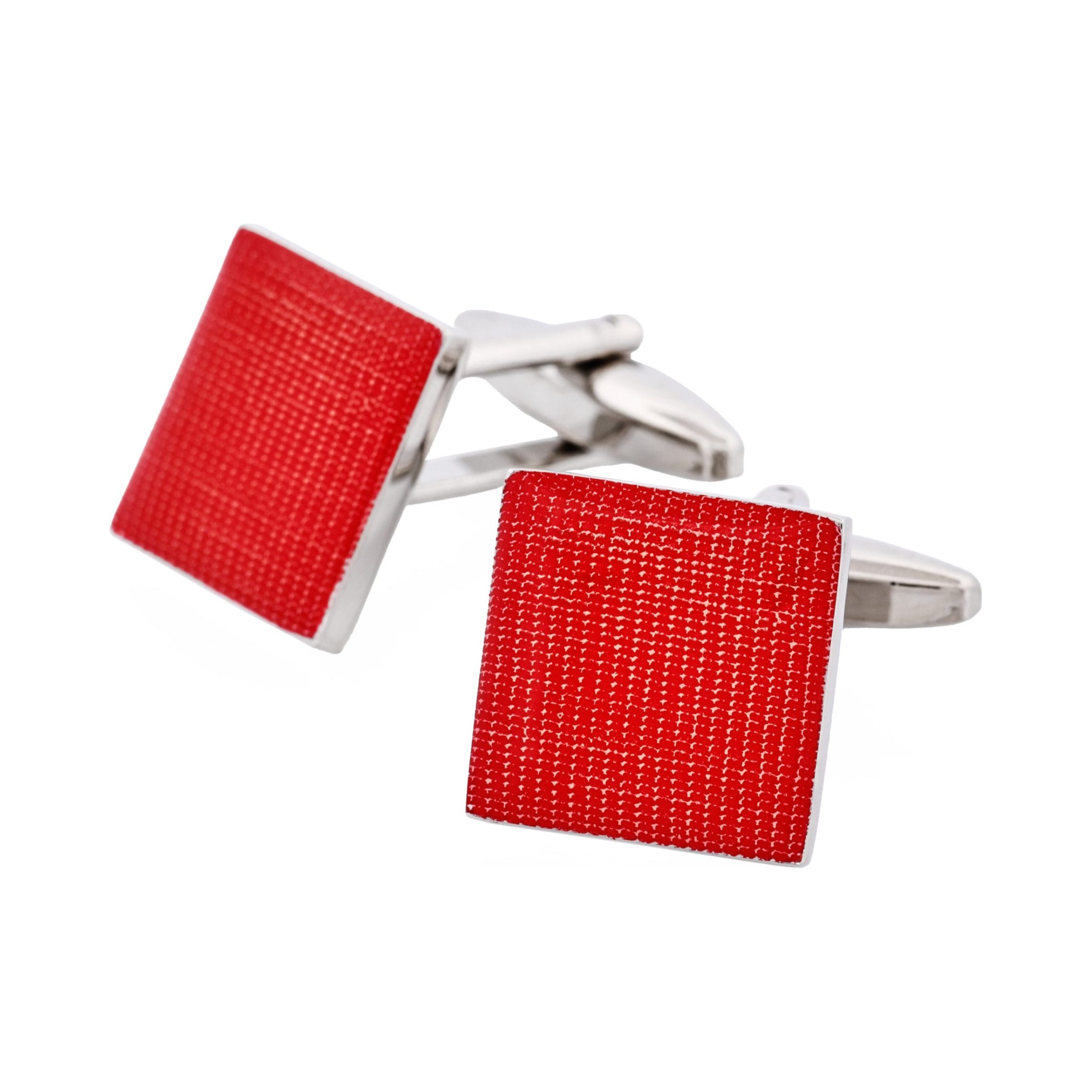 Polished Rhodium Plated Red Enamel Square Cufflinks