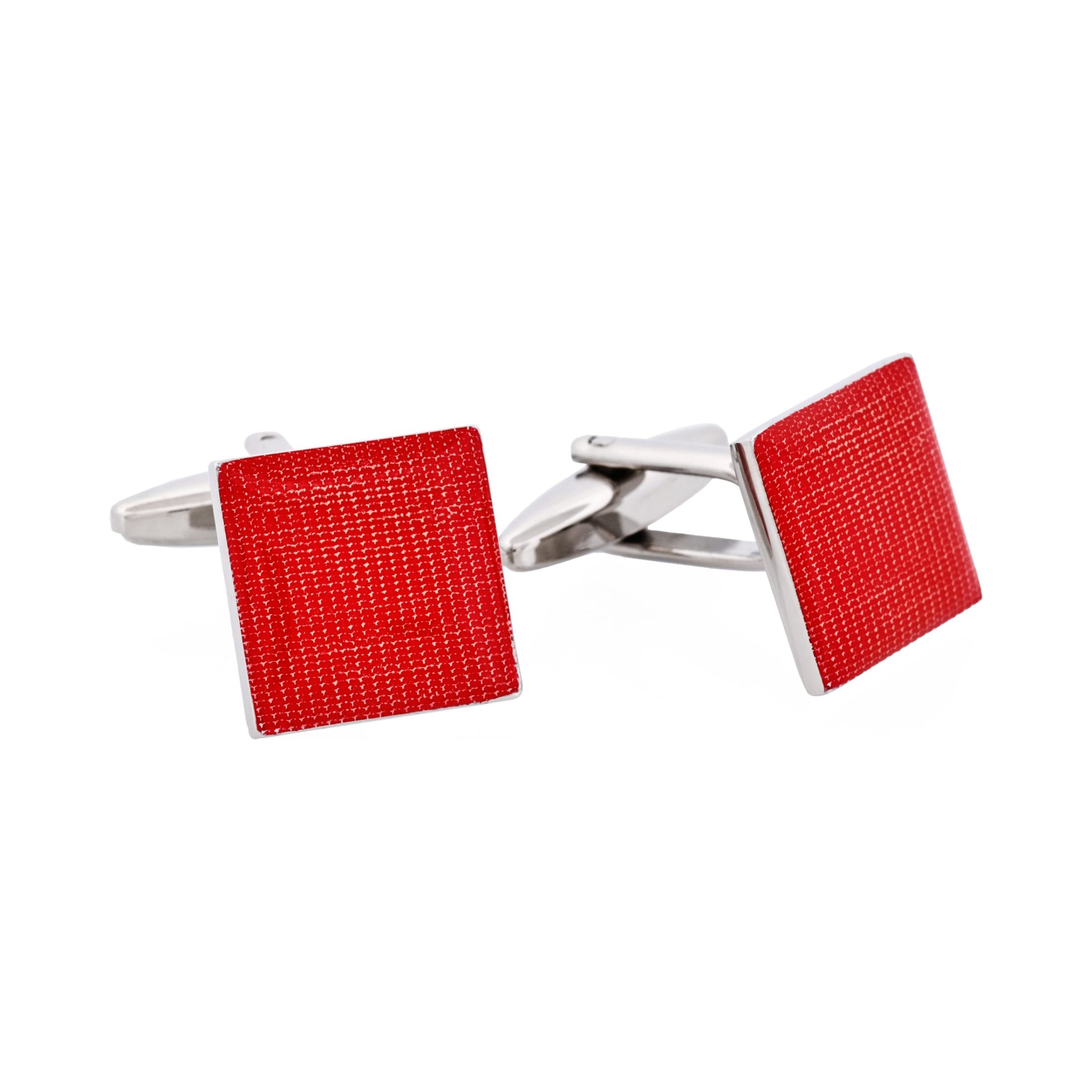 Polished Rhodium Plated Red Enamel Square Cufflinks