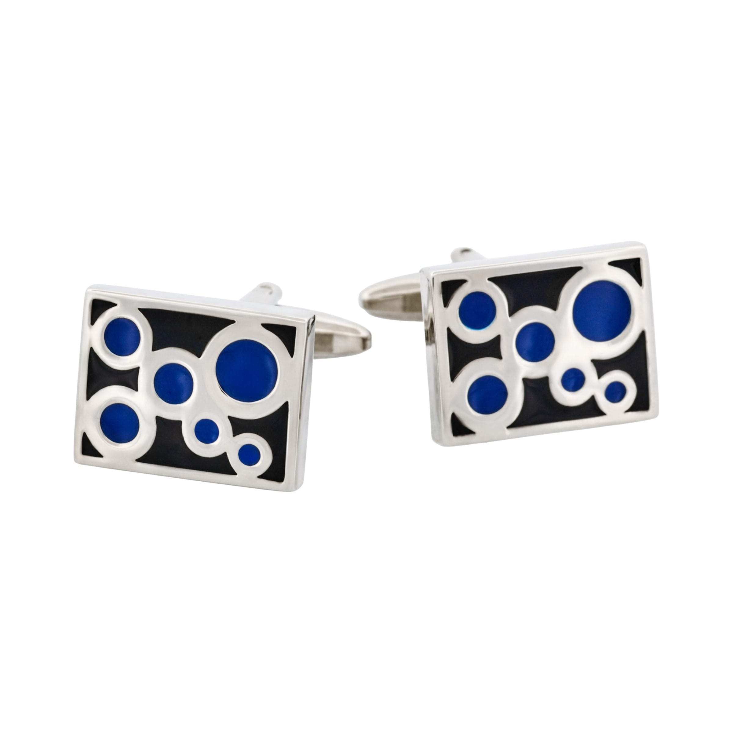 Black & Navy Bubbles Rhodium Plated Cufflinks